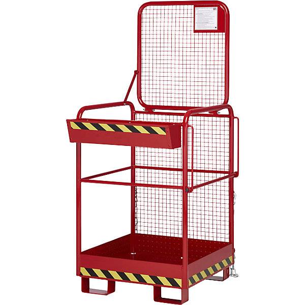 Sicherheitskorb für Stapler Aufnahme breite Seite Arbeitsplattform 800 x 800 mm feuerrot RAL 3000. 79503349