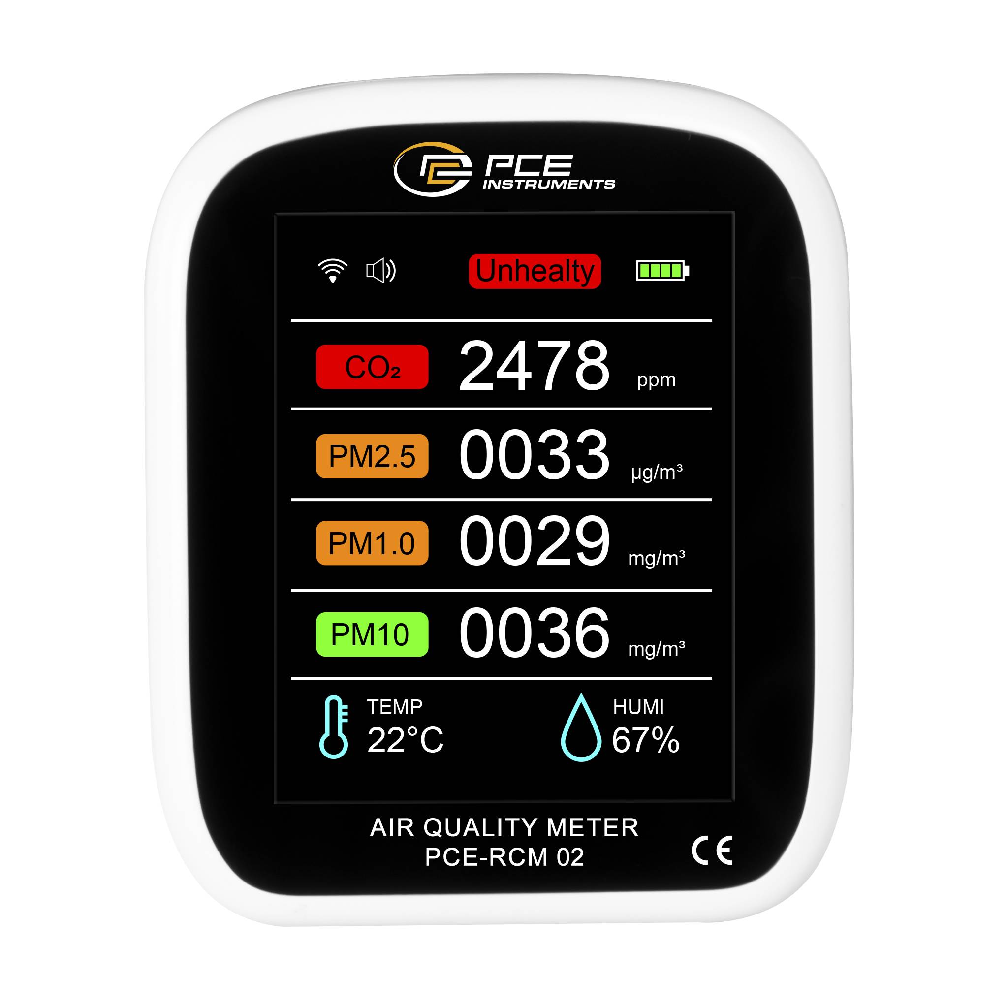 PCE Instruments Partikelzähler PCE-RCM 02 |400 ... 5.000 ppm |0 ... 1,999 mg/m³ |0 ... 9,999 mg/m³ |PM1 |PM2,5 |PM10-1