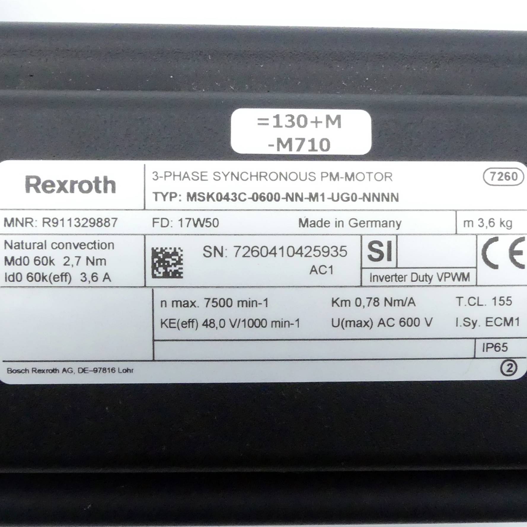 Rexroth Servomotor MSK043C-0600-NN-M1-UG0-NNNN (R911329887)-1
