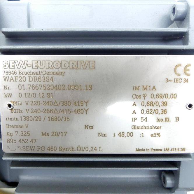 SEW-Eurodrive Getriebemotor WAF20 DR63S4 (01.7667520402.0001.18 )-1