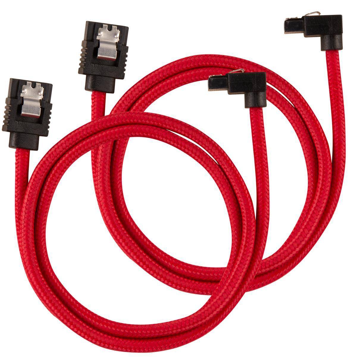 Premium sleeved SATA cable angled, red 60cm - pack of 2-0