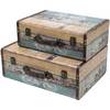 HMF Vintage Deko Koffer aus Holz, Aufbewahrungsbox mit Deckel und Ledergriff, Fahrrad, 2er Set, 38 + 44 cm