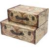 HMF Vintage Deko Koffer aus Holz, Aufbewahrungsbox mit Deckel und Ledergriff, Weltkarte Farbe, 2er Set, 38 + 44 cm