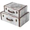 HMF Vintage Deko Koffer aus Holz, Aufbewahrungsbox mit Deckel und Ledergriff, Weltkarte, 2er Set, 38 + 44 cm