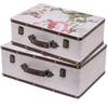 HMF Vintage Deko Koffer aus Holz, Aufbewahrungsbox mit Deckel und Ledergriff, Rose, 2er Set, 38 + 44 cm