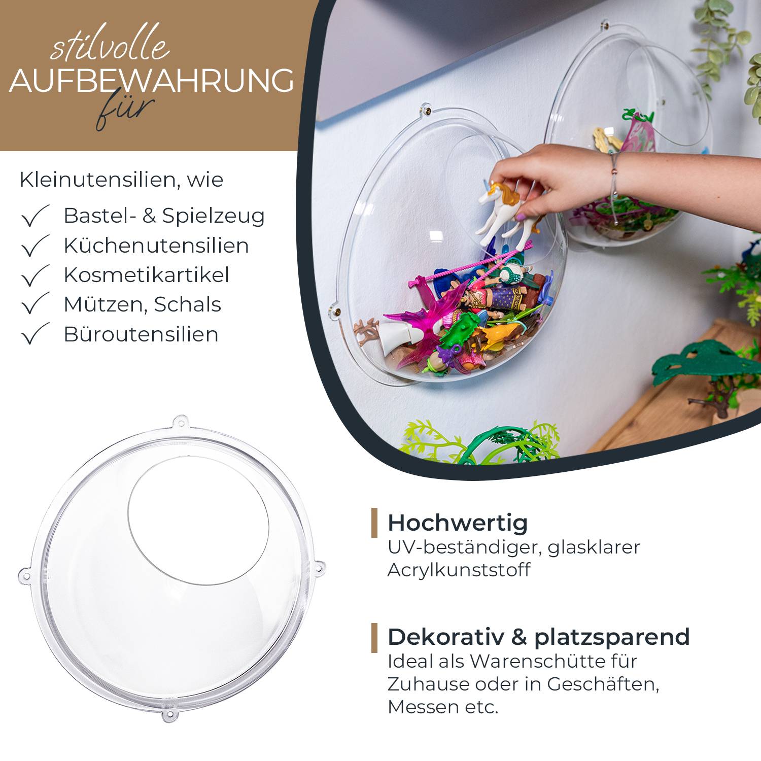 HMF 46632-22 Wandregal Acrylhalbkugel, Hängedisplay, Ø 32 cm, Transparent-1