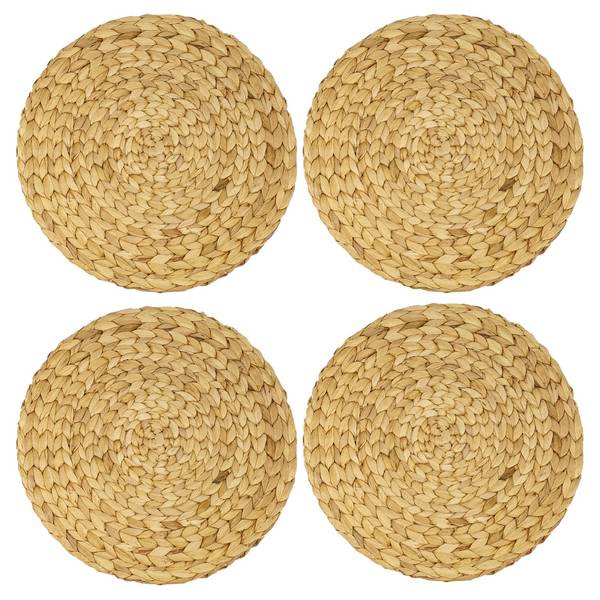 HMF Tischset rund geflochten aus Wasserhyazinthe, Platzset abwaschbar, 4er Set, 35 cm