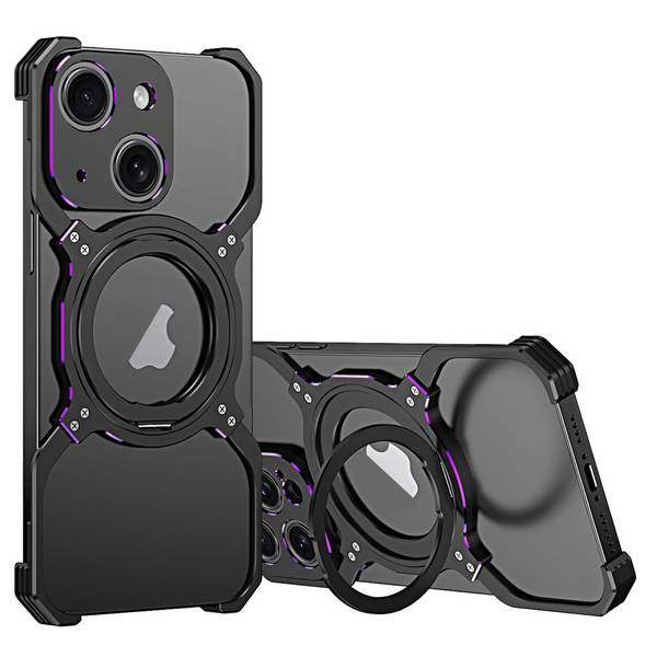 Für Apple iPhone 15 Luxus Rahmen Metall Magsafe Case Hülle Design Schwarz Lila