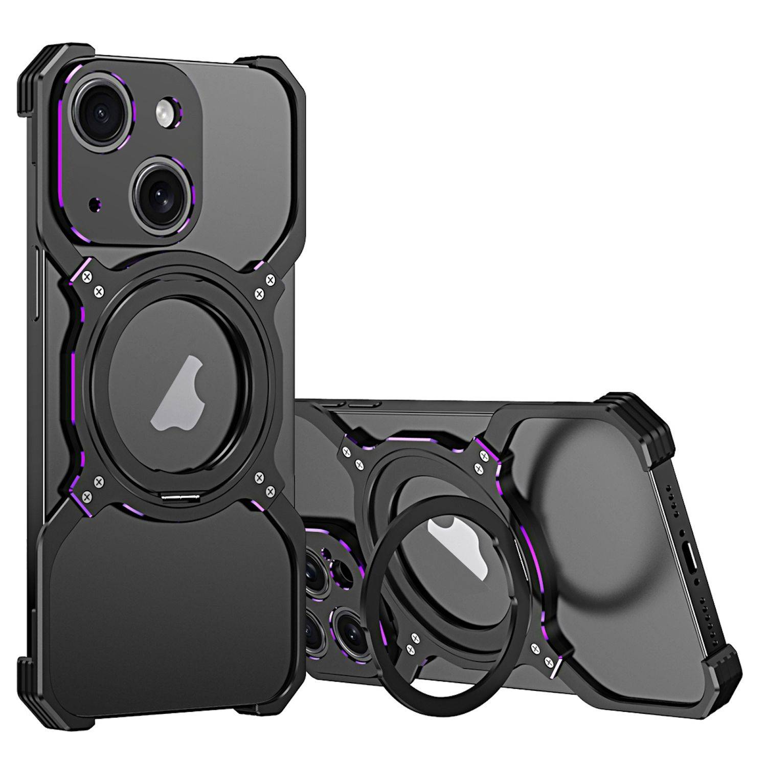 Für Apple iPhone 15 Luxus Rahmen Metall Magsafe Case Hülle Design Schwarz Lila-0