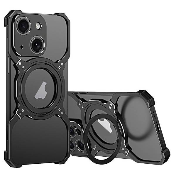 Für Apple iPhone 15 Luxus Rahmen Metall Magsafe Case Hülle Design Schwarz Silbe