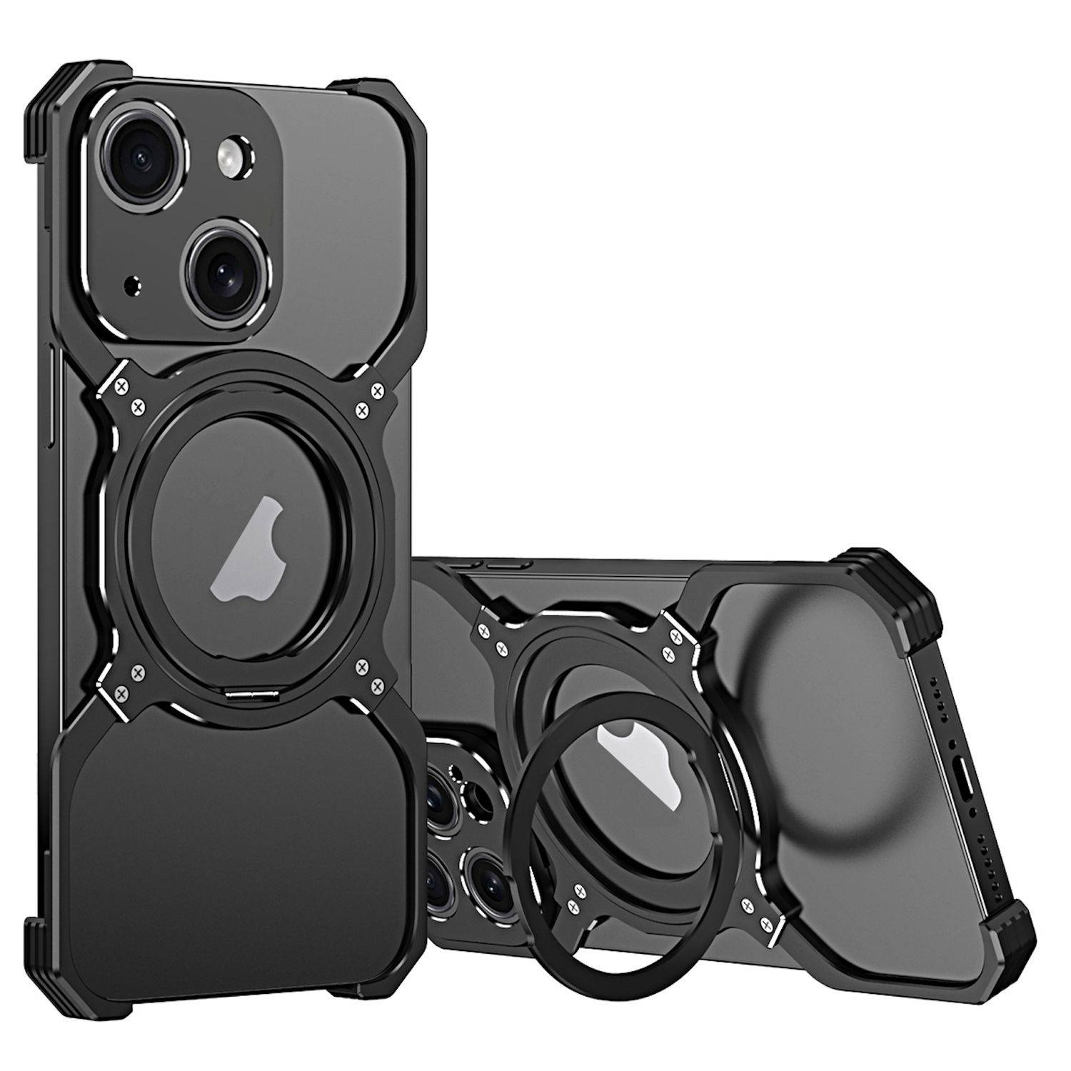 Für Apple iPhone 15 Luxus Rahmen Metall Magsafe Case Hülle Design Schwarz Silbe-0