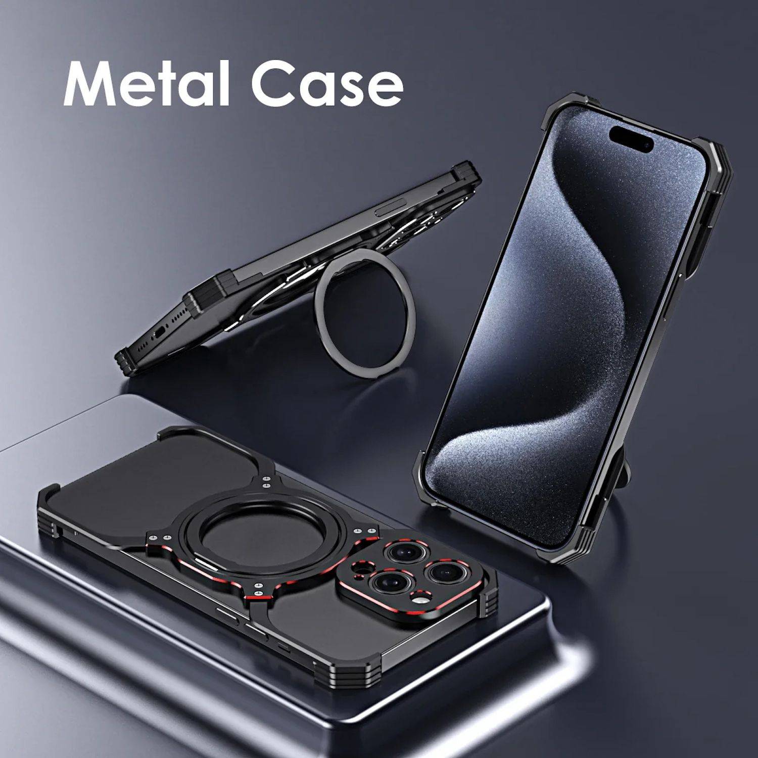 Für Apple iPhone 15 Luxus Rahmen Metall Magsafe Case Hülle Design Schwarz Silbe-2