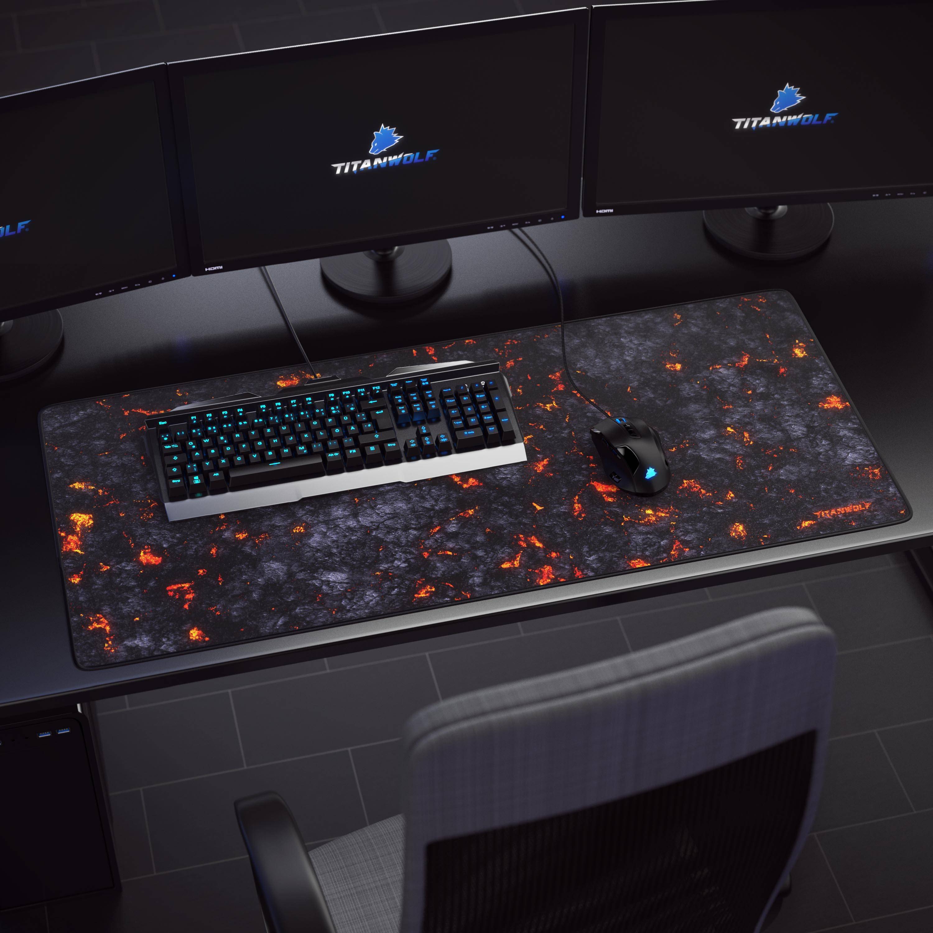 Titanwolf Gaming Mauspad XXL, glattes Stoffgewebe, Speed Mousepad 900 x 400mm große Fläche, Lavamotiv-1