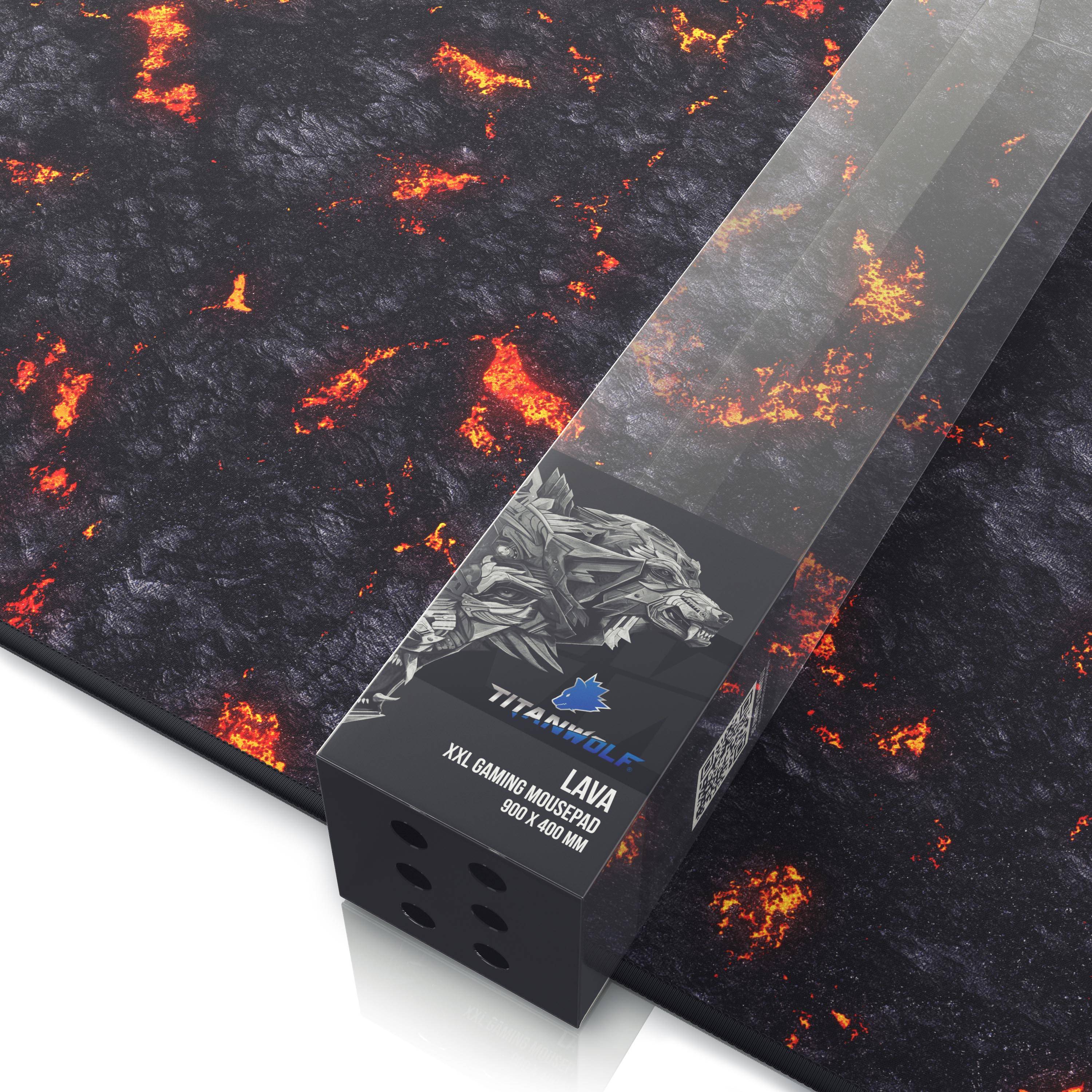 Titanwolf Gaming Mauspad XXL, glattes Stoffgewebe, Speed Mousepad 900 x 400mm große Fläche, Lavamotiv-4