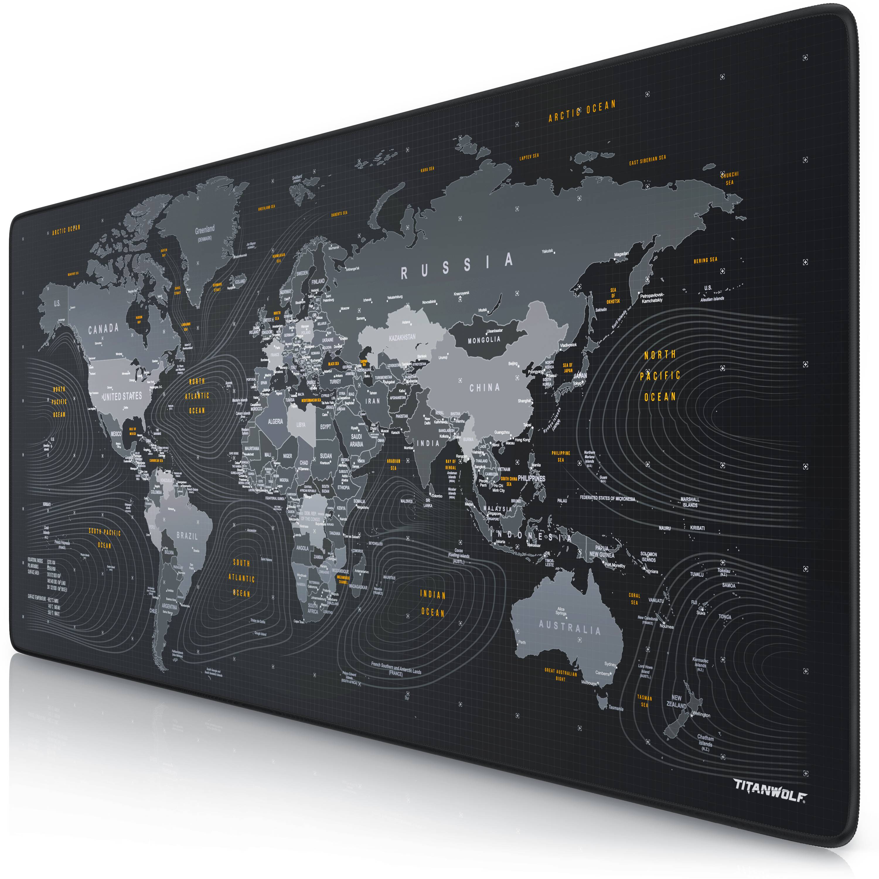 Titanwolf Gaming Mauspad XXL, glattes Stoffgewebe, Speed Mousepad 900 x 400mm große Fläche, Globus-0