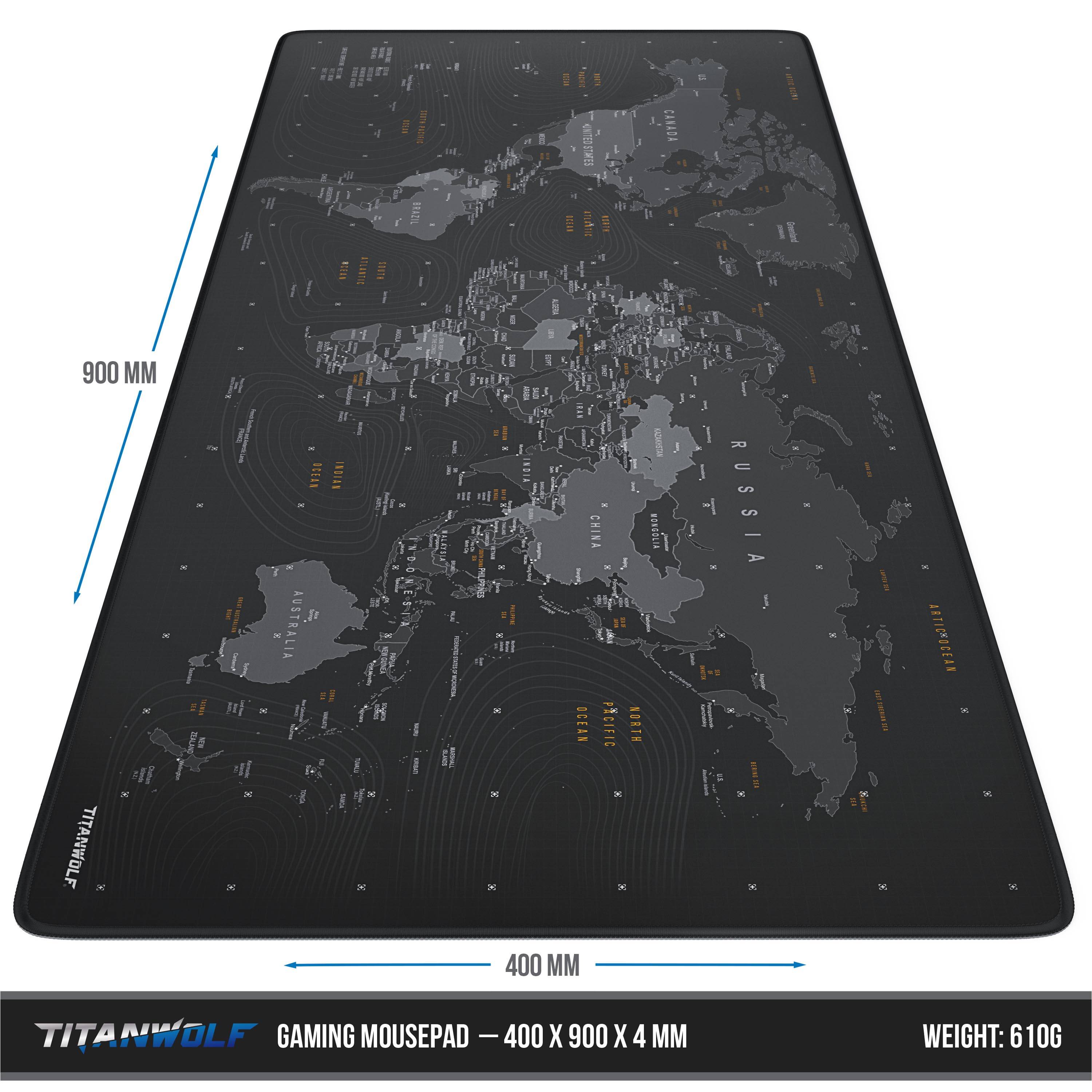 Titanwolf Gaming Mauspad XXL, glattes Stoffgewebe, Speed Mousepad 900 x 400mm große Fläche, Globus-2
