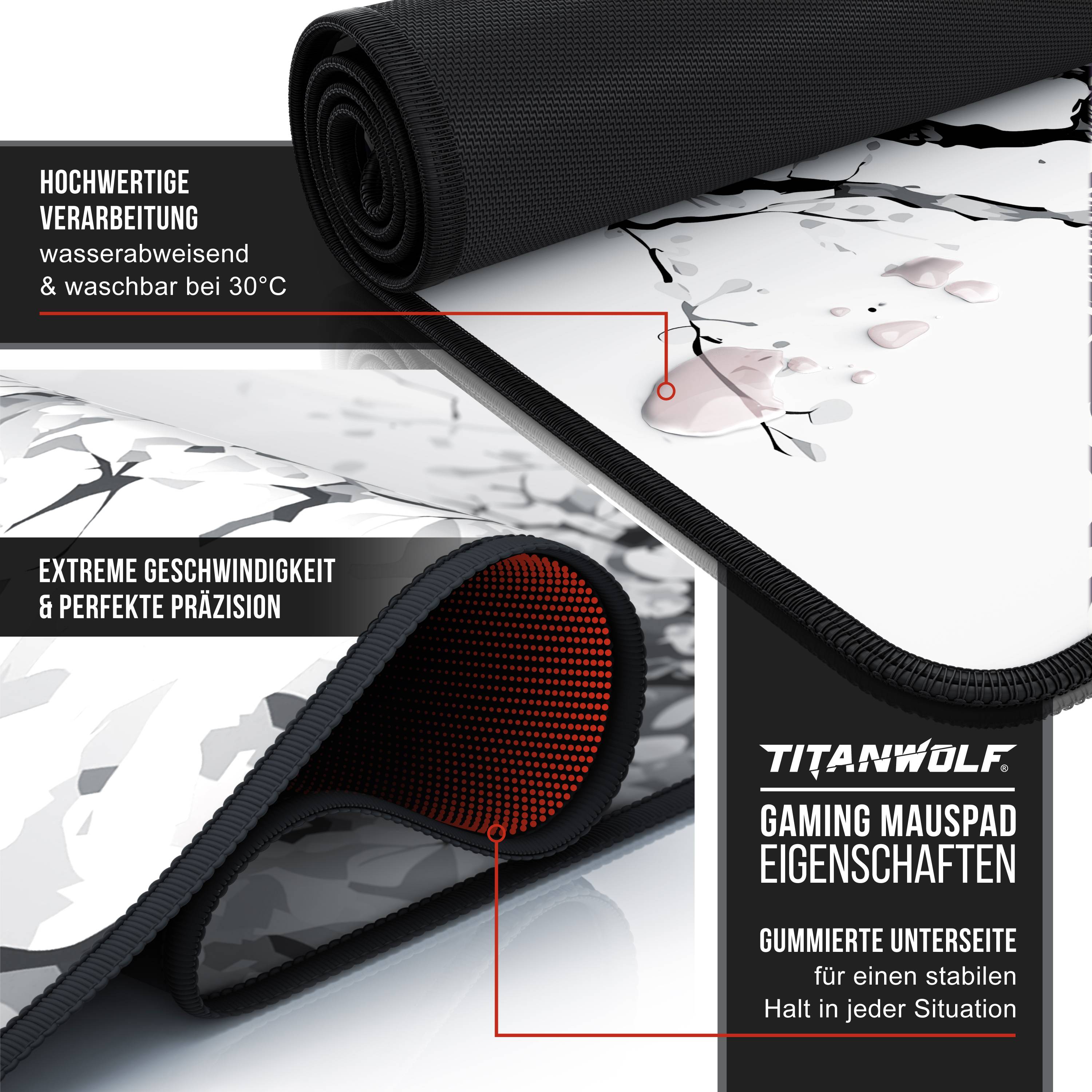 Titanwolf XXL Speed Gaming Mauspad 900 x 400mm, XXL Mousepad, Tischunterlage für Präzision & Geschwindigkeit-2