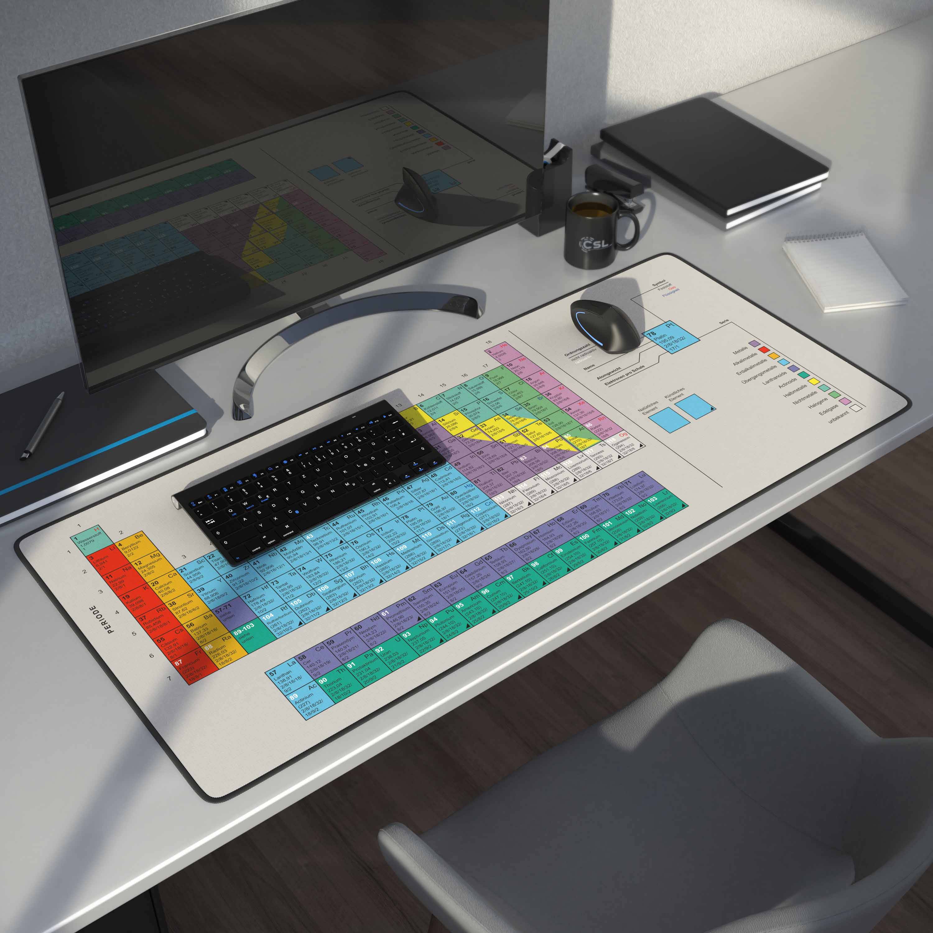 CSL Gaming Mauspad, XXL Schreibtischunterlage 900 x 400mm, Präzision & Geschwindigkeit, Periodensystem-1