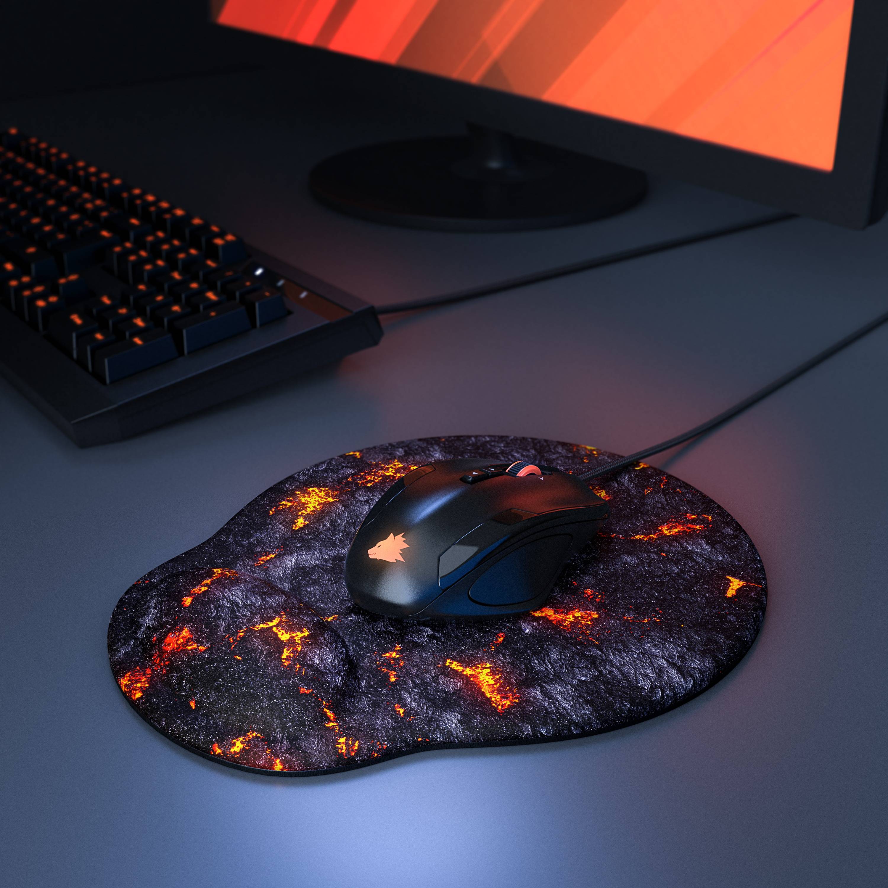 Titanwolf Gaming Mauspad mit Handgelenkauflage, Office Gel Mousepad mit Handgelenkpolster, Lava-1