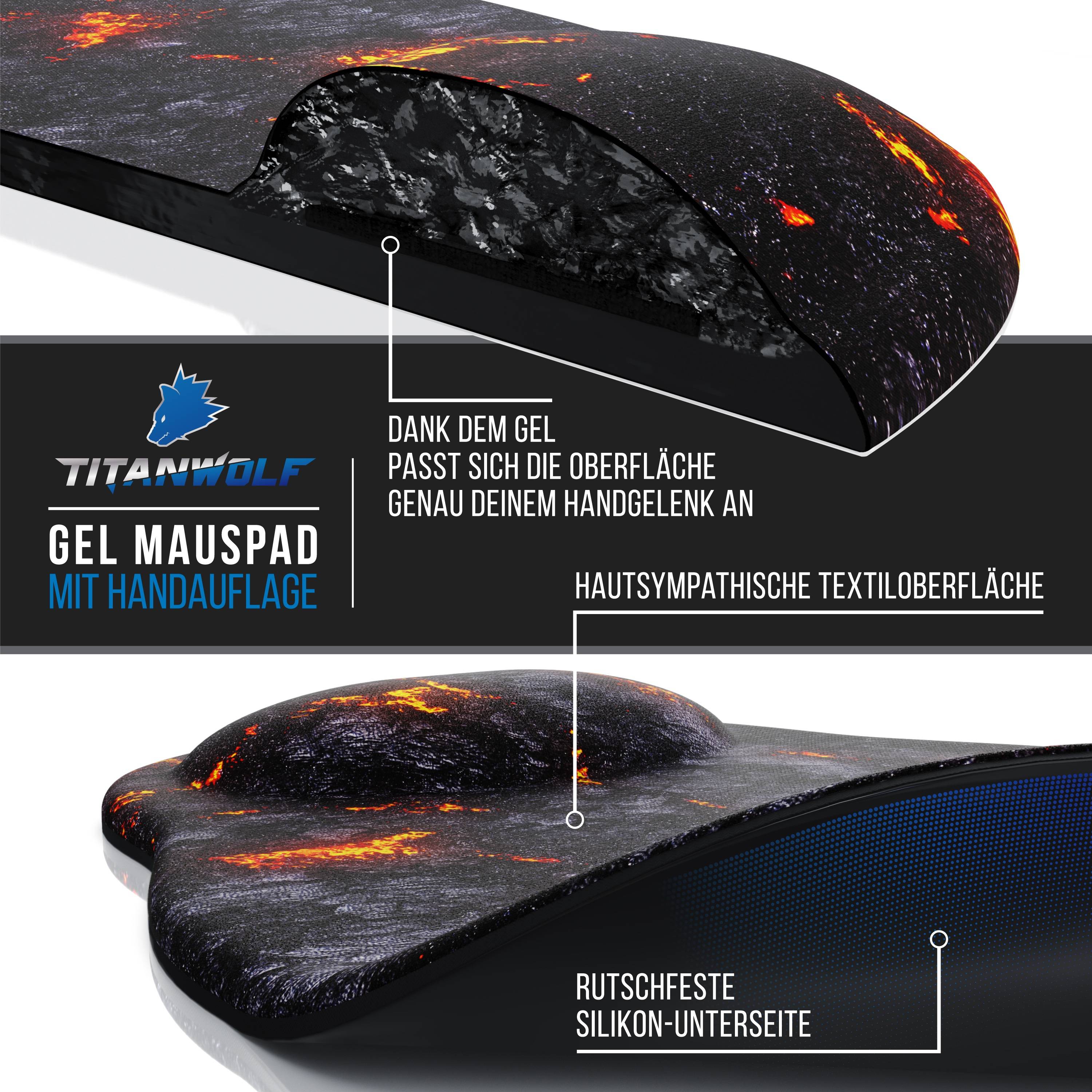 Titanwolf Gaming Mauspad mit Handgelenkauflage, Office Gel Mousepad mit Handgelenkpolster, Lava-3