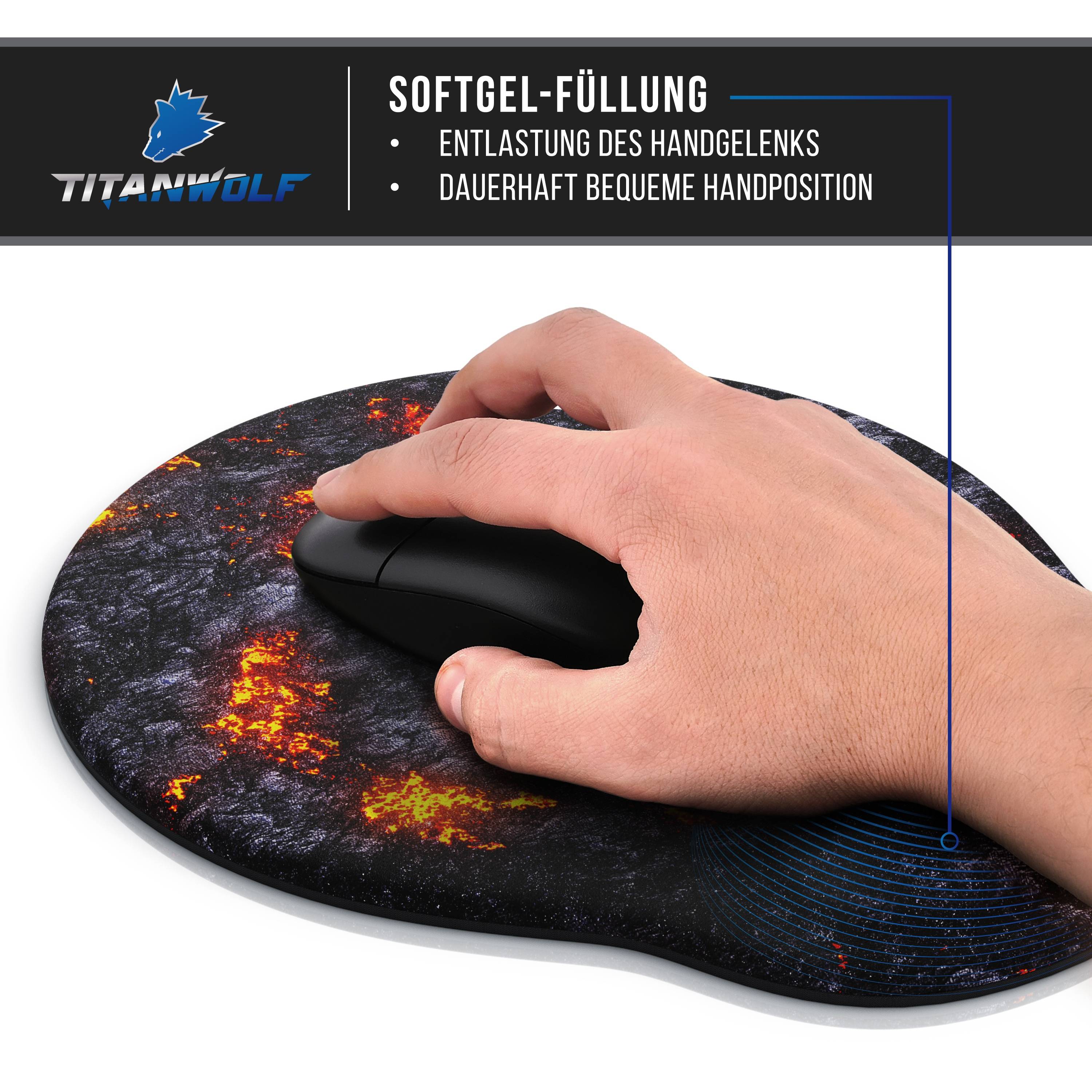 Titanwolf Gaming Mauspad mit Handgelenkauflage, Office Gel Mousepad mit Handgelenkpolster, Lava-4