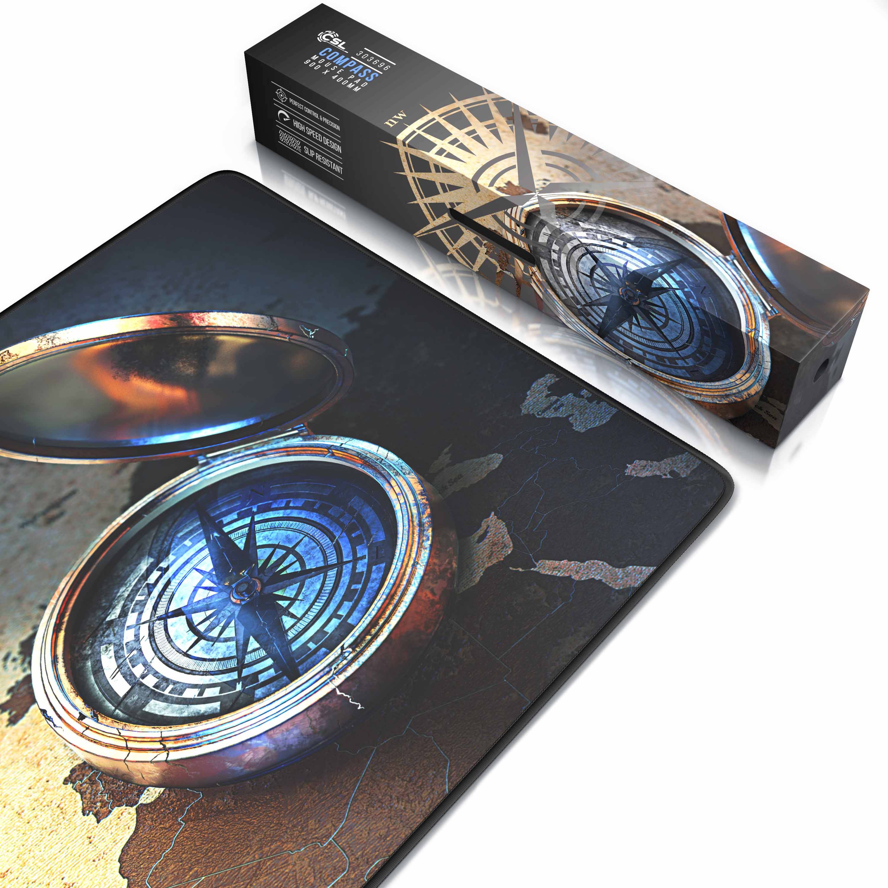 CSL Gaming Mauspad, XXL Schreibtischunterlage 900 x 400mm, Präzision & Geschwindigkeit, Compass-2