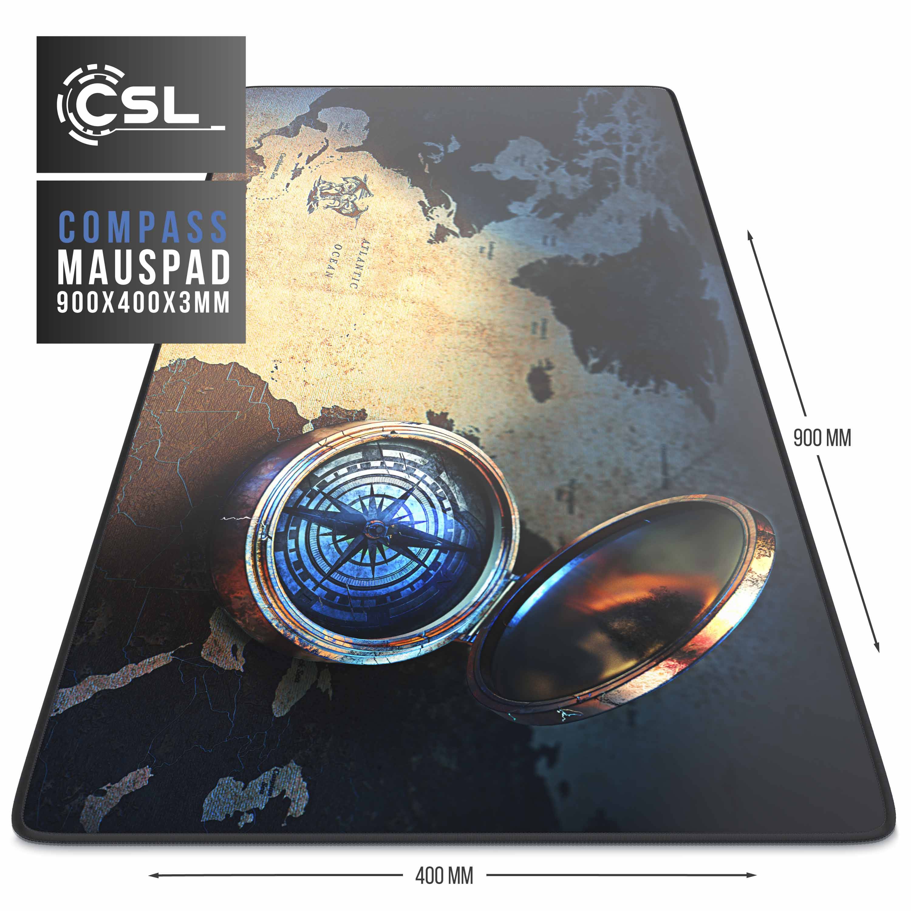 CSL Gaming Mauspad, XXL Schreibtischunterlage 900 x 400mm, Präzision & Geschwindigkeit, Compass-4