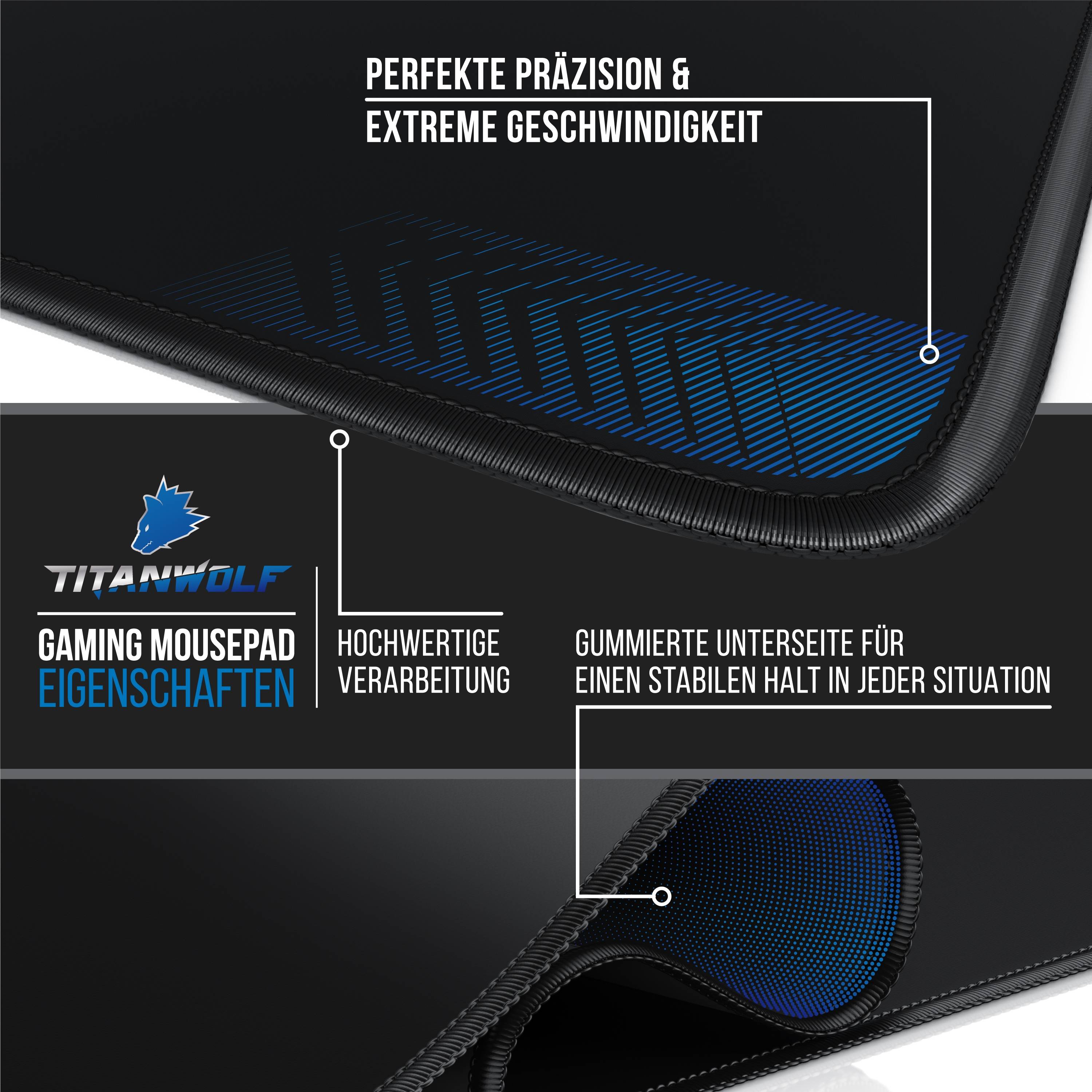 Titanwolf Gaming Mauspad, XXL Speed Gaming Mousepad / Extragroße Fläche von 900 x 400mm, schwarz-1