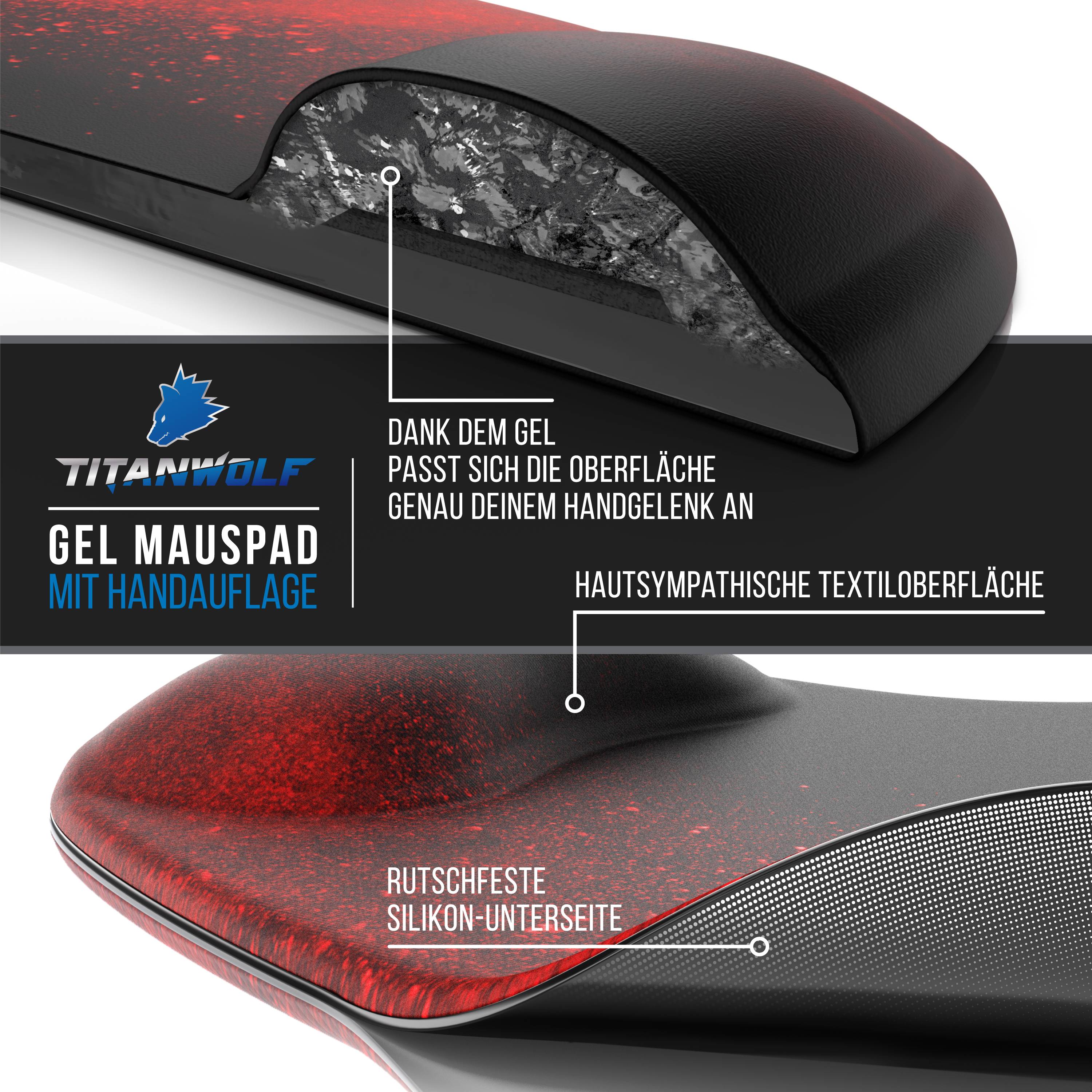 Titanwolf Gaming Mauspad mit ergonomischer Handgelenkauflage, Office Mousepad mit Gelpolster, Blood-2