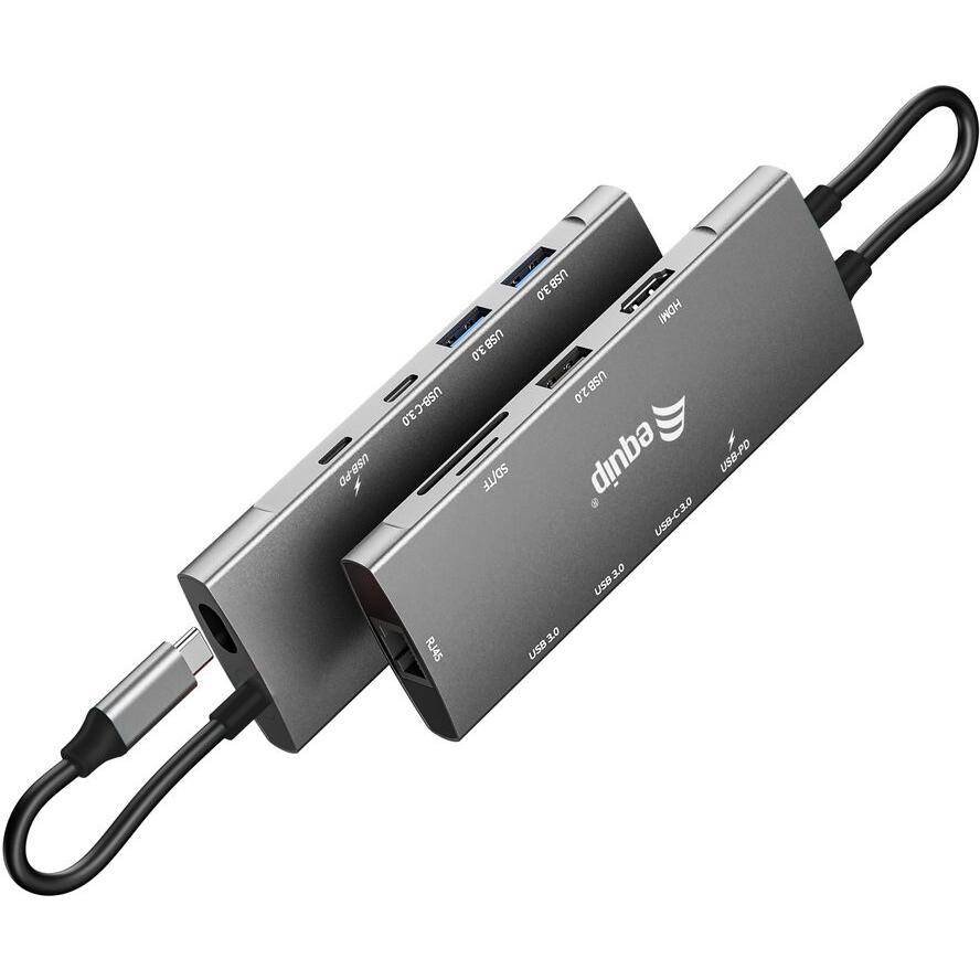 Equip Dock USB-C->HDMI Gigabit LAN USB3.0.100WPD SD/TF 0.25m - Grau-2