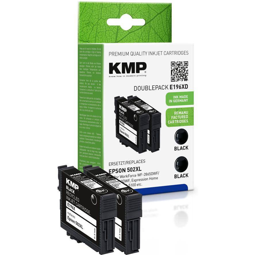 KMP Patrone Epson Pro WF-2865DWF ers. 502XL T02W14 2 x black - Wiederaufbereitet - Kompatibel-1