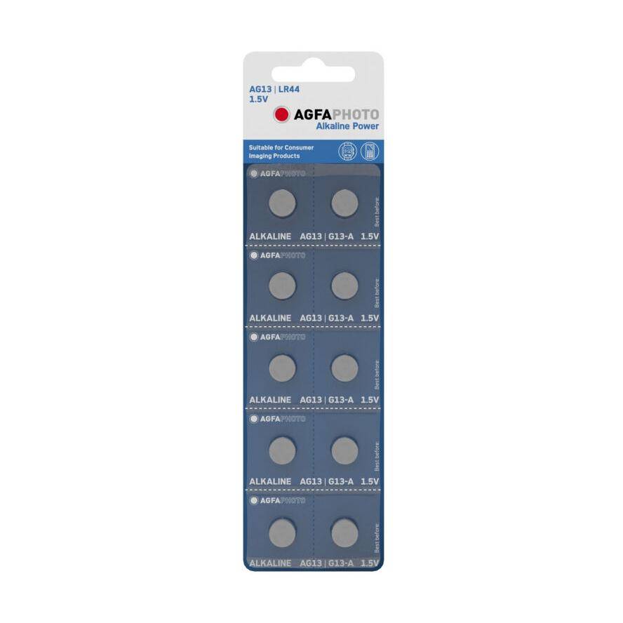 Agfaphoto Batterie Alkaline, Knopfzelle, LR44, V13GA, 1.5V Power, Retail Blister (10-Pack)-1