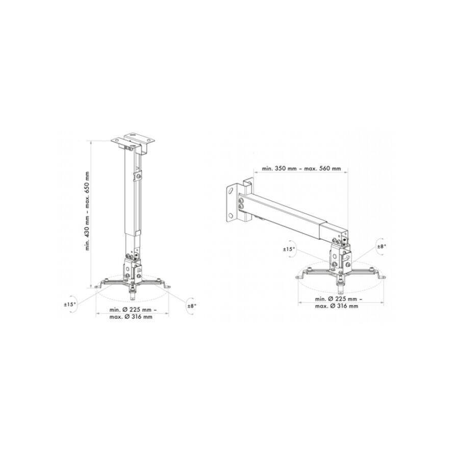 Schwaiger Beamer-Wandhalterung Höhe 430-650mm Max.20KG Weiß-2