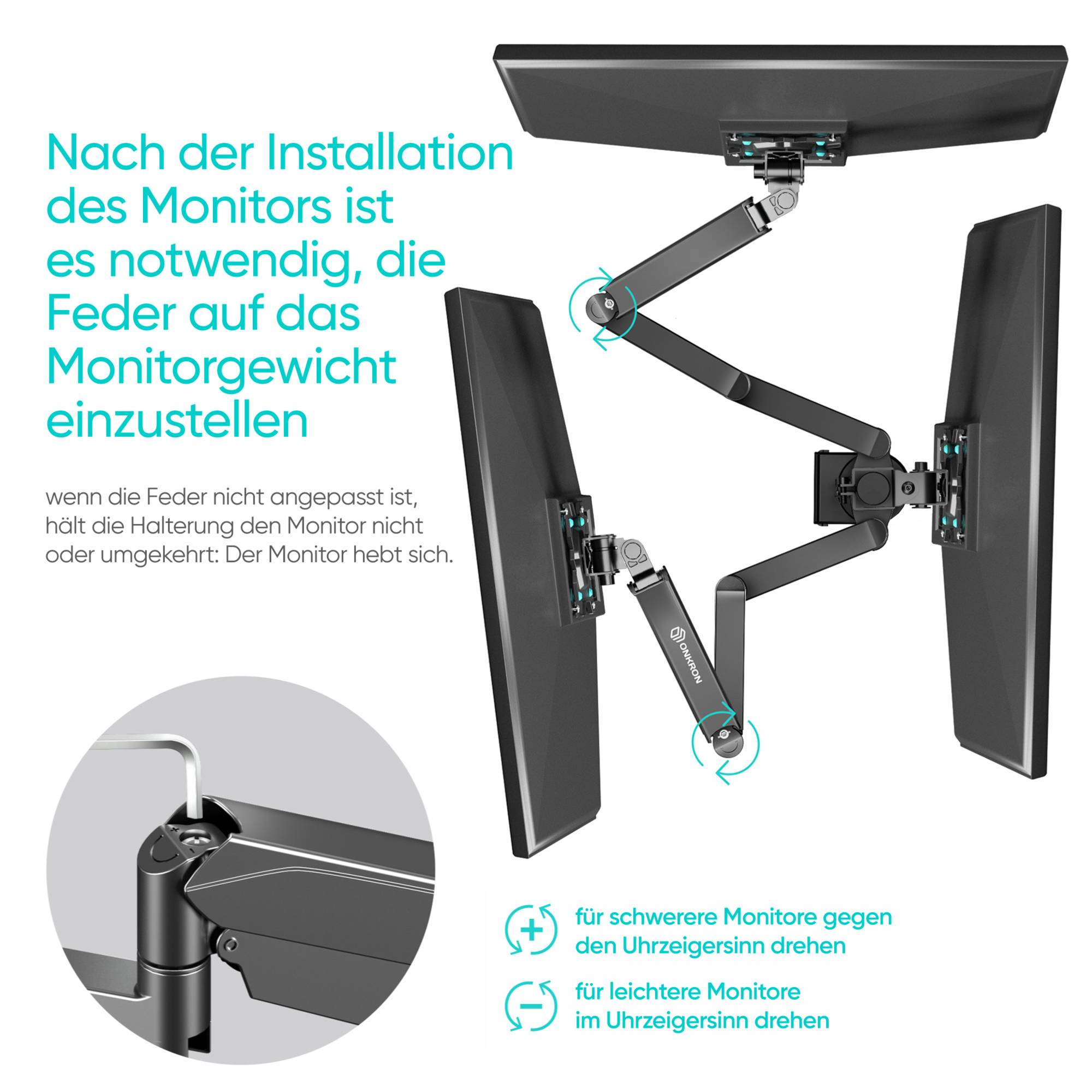ONKRON Monitorhalterung für 3 Monitore 13"-32", 8 kg max pro Arm, VESA 75x75-100x100, G280-B-3