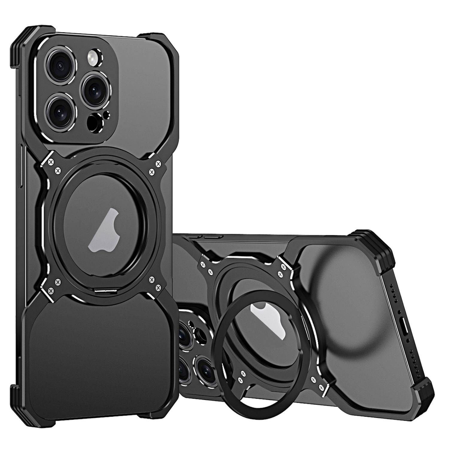 Für Apple iPhone 15 Pro Luxus Rahmen Metall Magsafe Case Hülle Design Schwarz-0