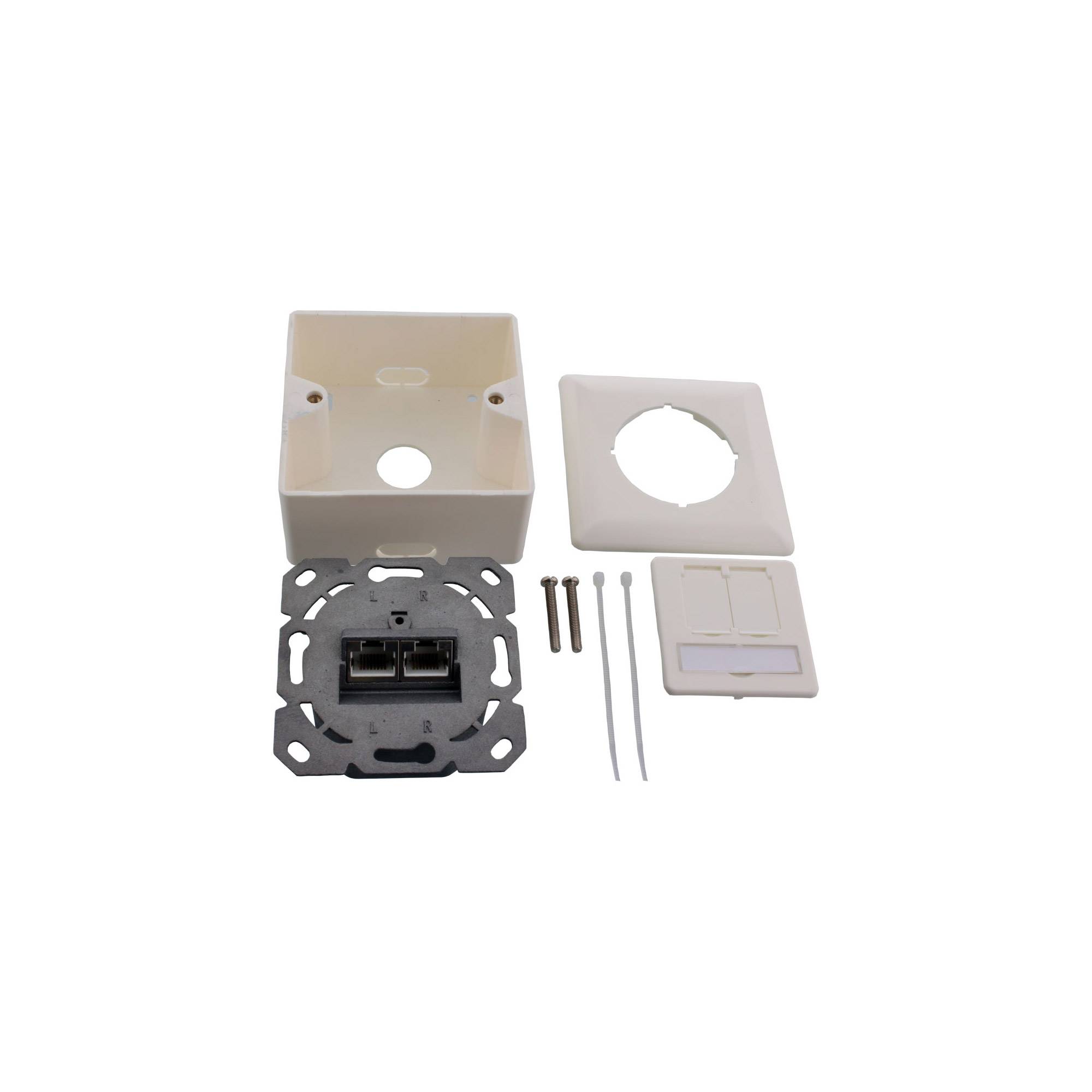 InLine® Cat.6A Anschlussdose, AP/UP 2x RJ45 Buchse, RAL9010, weiß, waagerecht-1