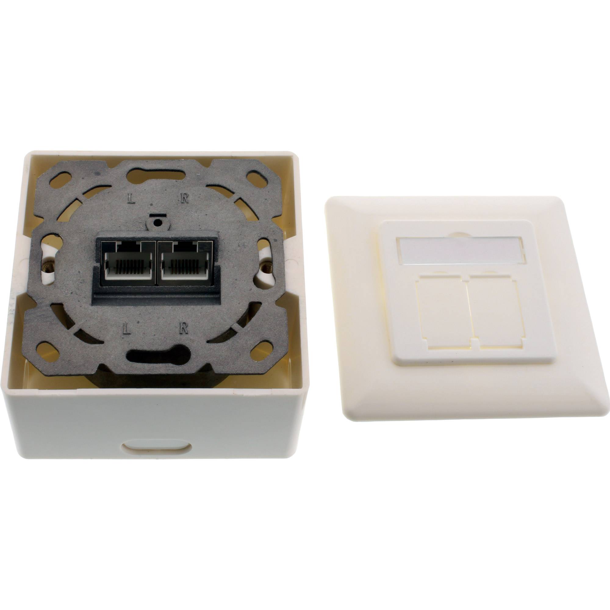 InLine® Cat.6A Anschlussdose, AP/UP 2x RJ45 Buchse, RAL9010, weiß, waagerecht-2