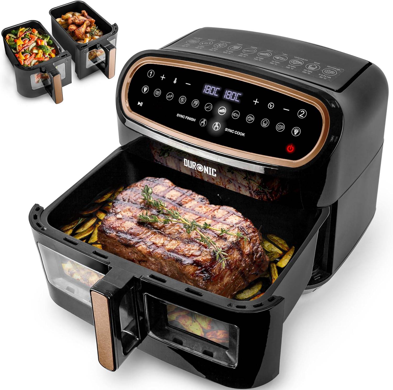 Duronic AF34 BG Heißluftfritteuse, HLF Fritteuse 10 Liter Volumen, Heißluftfriteuse Touch Control, Air Fryer Friteuse-0