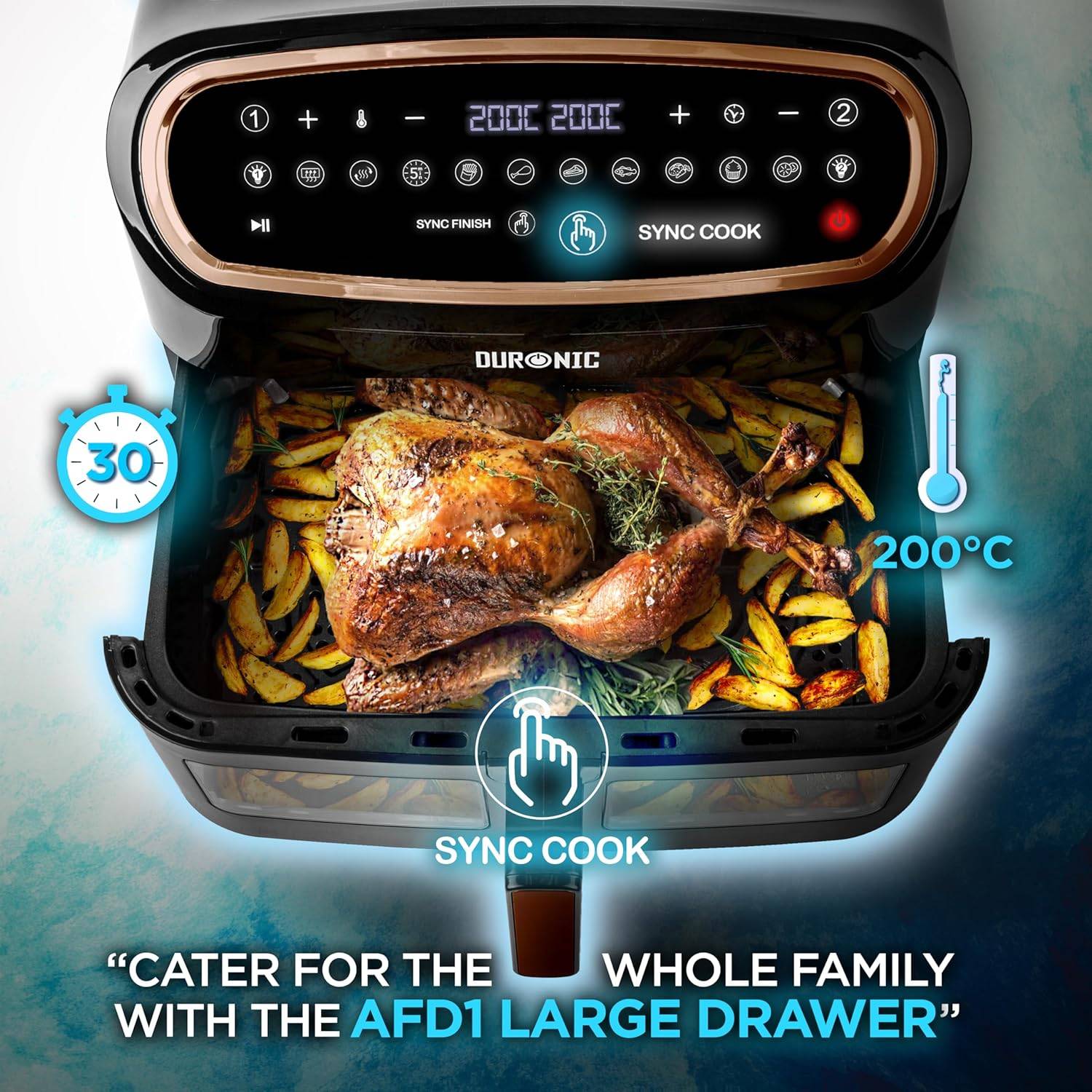 Duronic AF34 BG Heißluftfritteuse, HLF Fritteuse 10 Liter Volumen, Heißluftfriteuse Touch Control, Air Fryer Friteuse-3