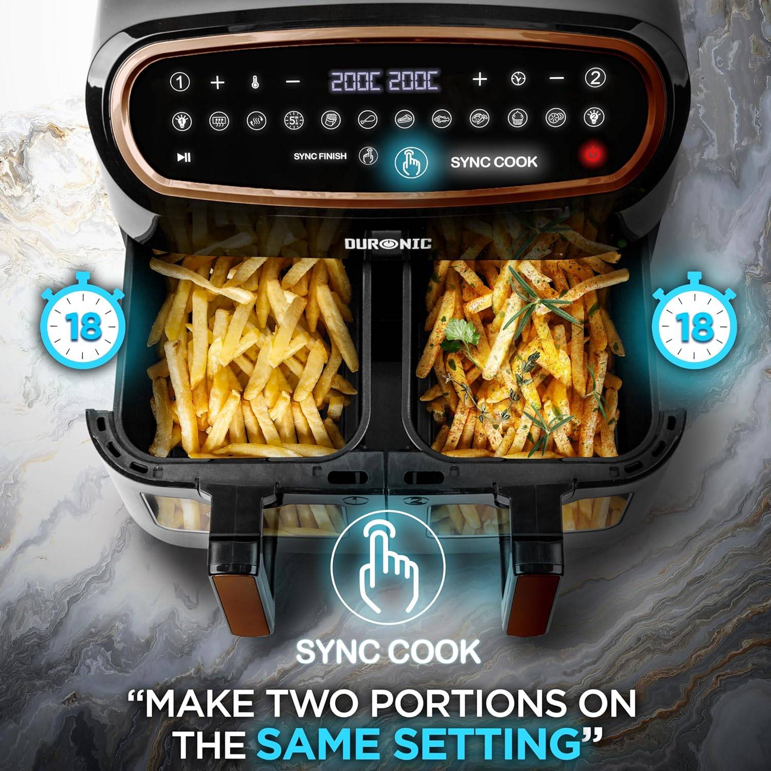 Duronic AF34 BG Heißluftfritteuse, HLF Fritteuse 10 Liter Volumen, Heißluftfriteuse Touch Control, Air Fryer Friteuse-4