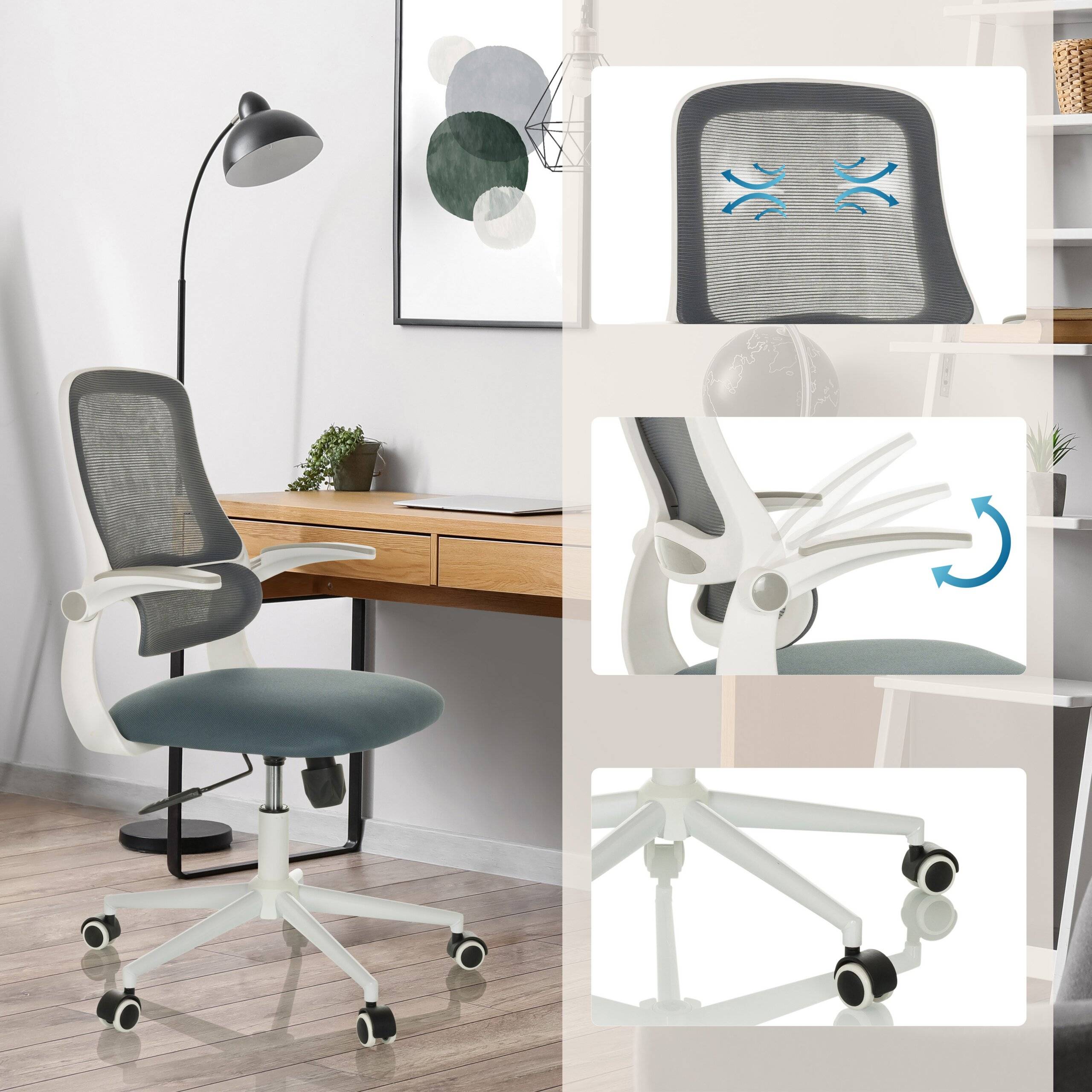 Bürostuhl Drehstuhl MIKO W ECO Netz Stoff grau hjh OFFICE-2