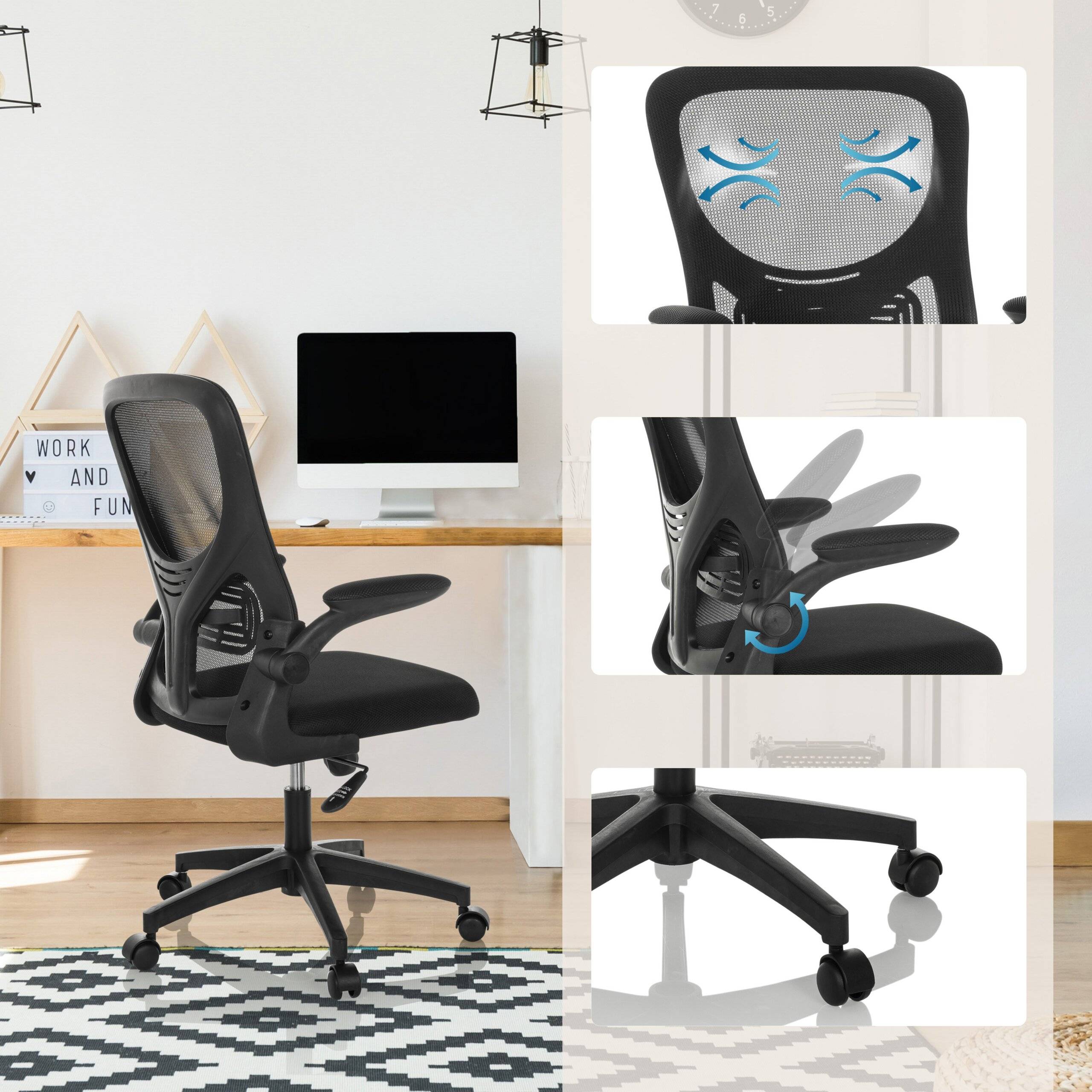 Bürostuhl Drehstuhl BELIO Netz Stoff schwarz hjh OFFICE-3