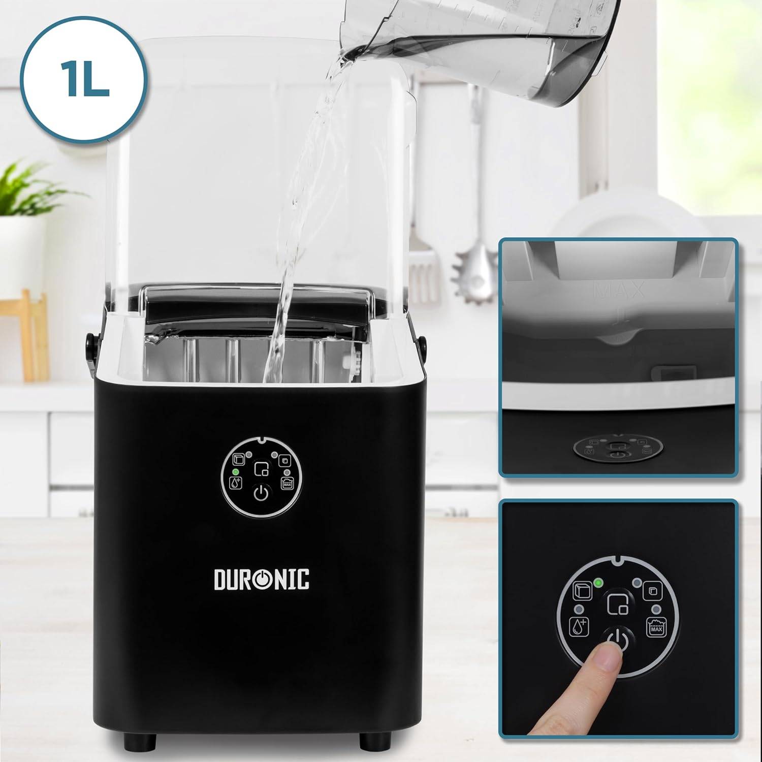 Duronic ICM12 BK Automatische Eiswürfelmaschine, 8 Eiswürfel in 6-8 min, 1 L Wassertank, Leiser Kompressor bis 54dB-5