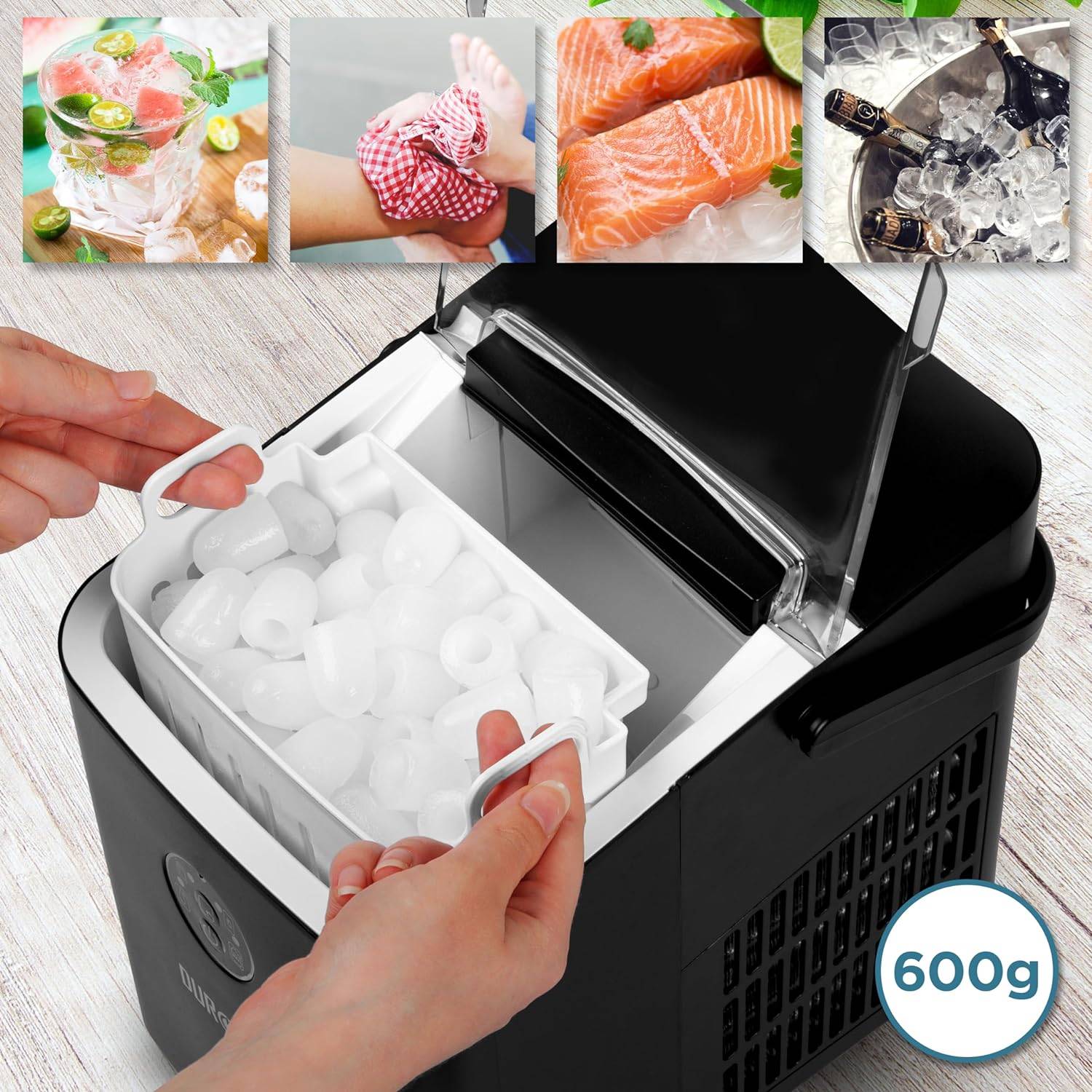Duronic ICM12 BK Automatische Eiswürfelmaschine, 8 Eiswürfel in 6-8 min, 1 L Wassertank, Leiser Kompressor bis 54dB-6