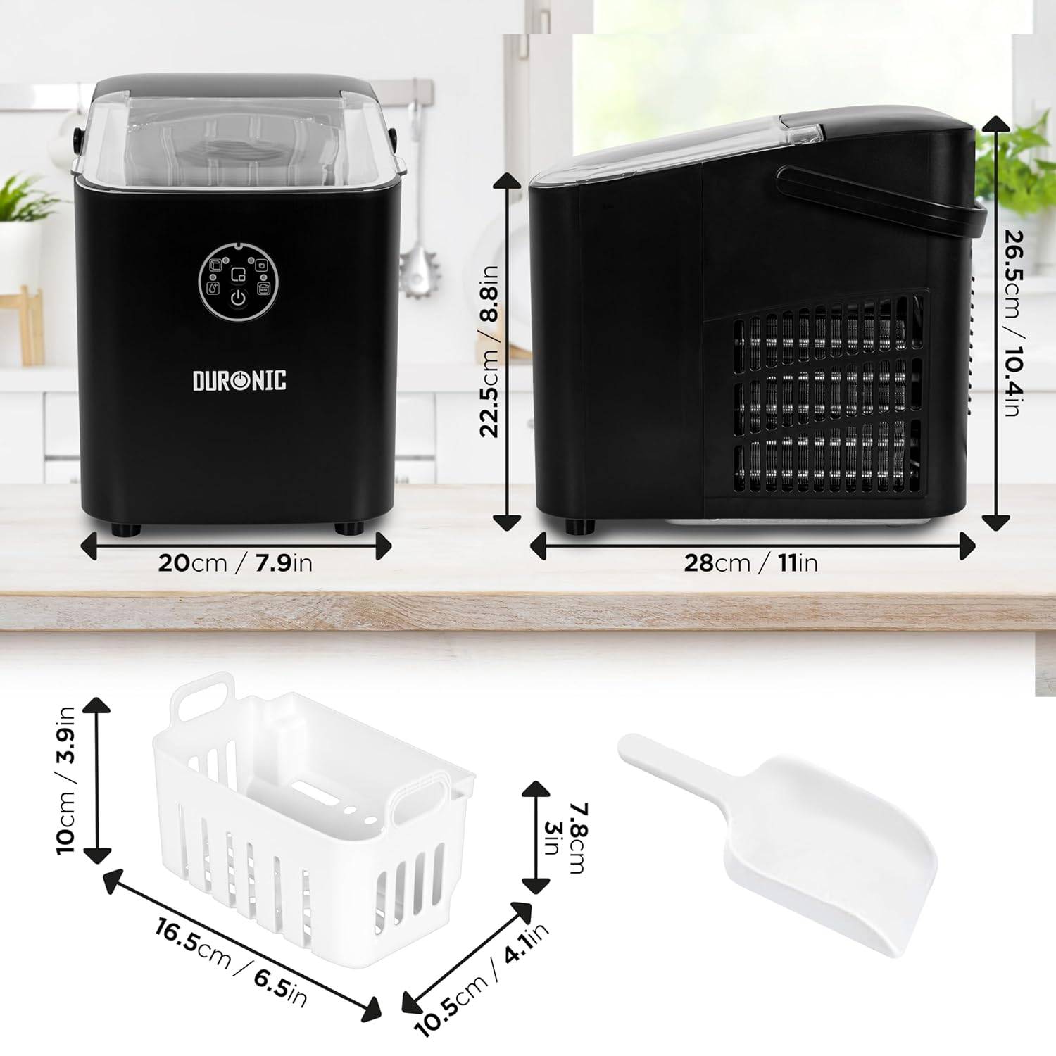 Duronic ICM12 BK Automatische Eiswürfelmaschine, 8 Eiswürfel in 6-8 min, 1 L Wassertank, Leiser Kompressor bis 54dB-1