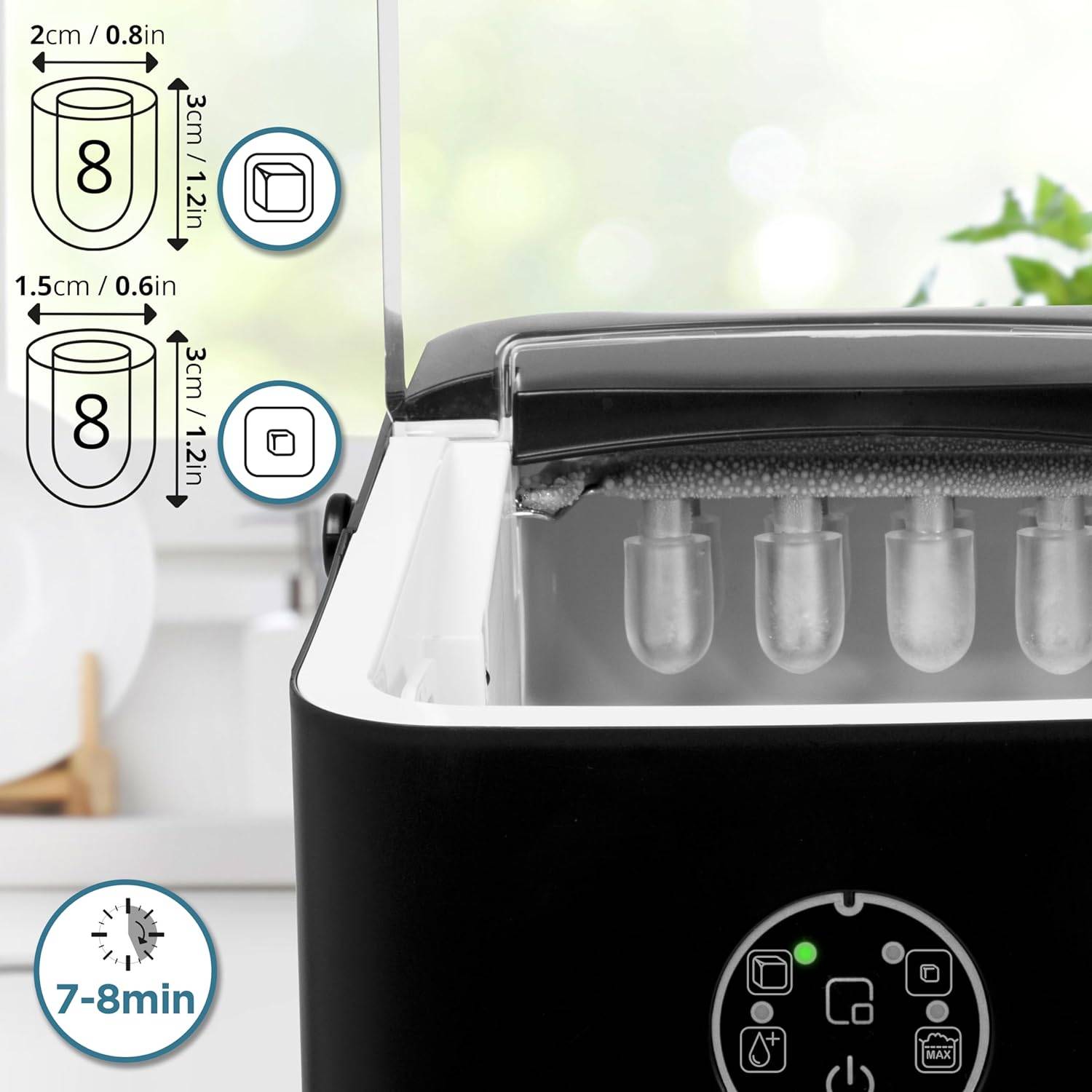 Duronic ICM12 BK Automatische Eiswürfelmaschine, 8 Eiswürfel in 6-8 min, 1 L Wassertank, Leiser Kompressor bis 54dB-2