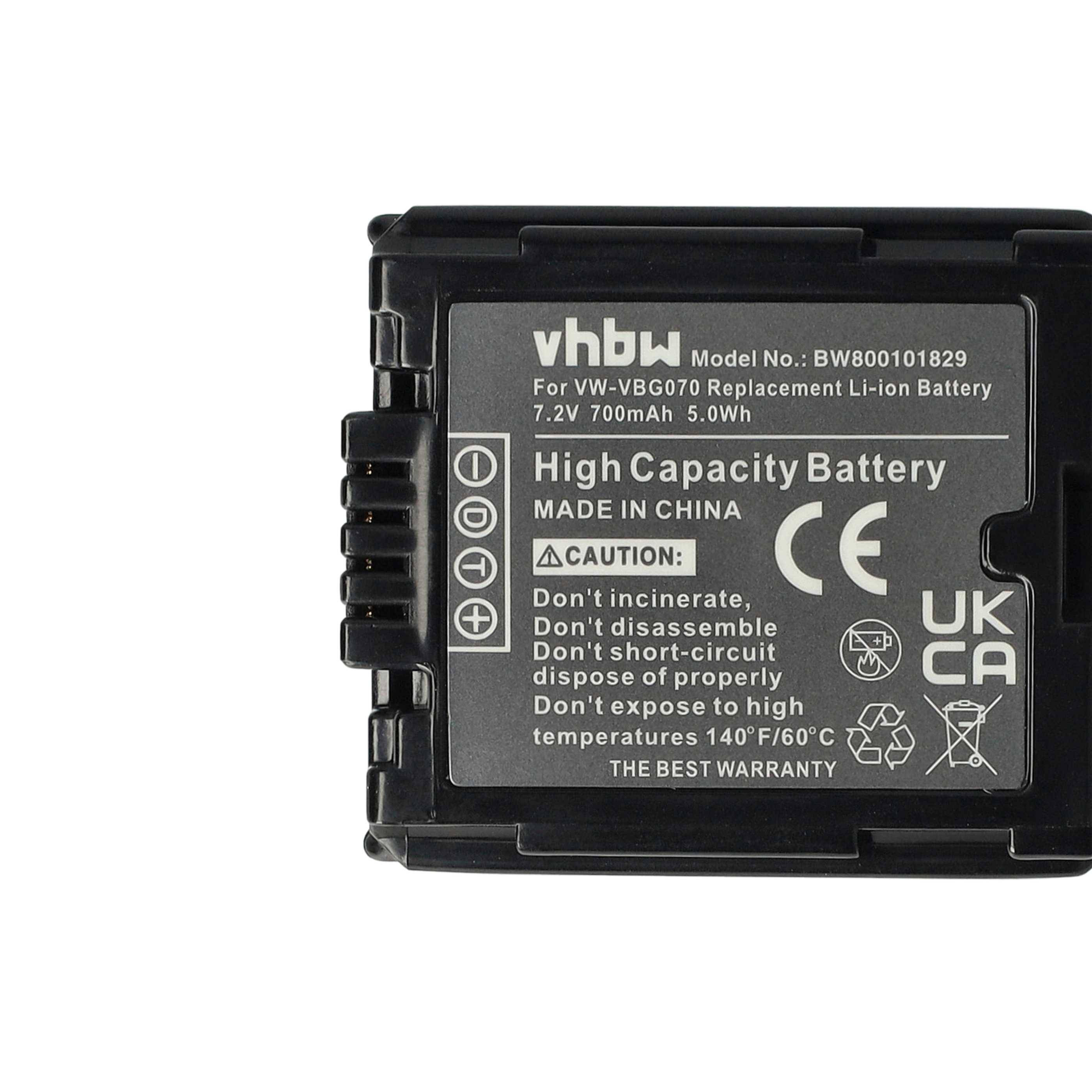 vhbw Akku kompatibel mit Panasonic VDR-D50 | VDR-D310 Videokamera Camcorder (700 mAh, 7,2 V, Li-Ion) + Infochip-4