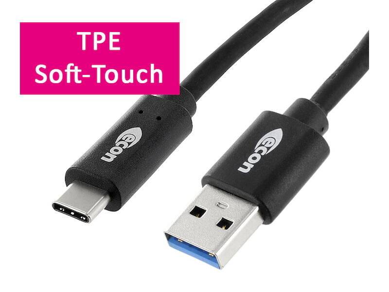 econ connect USB 3.2 Anschlusskabel USB A Stecker auf USB C Stecker schwarz 0,5 m Soft-Touch TPE-2
