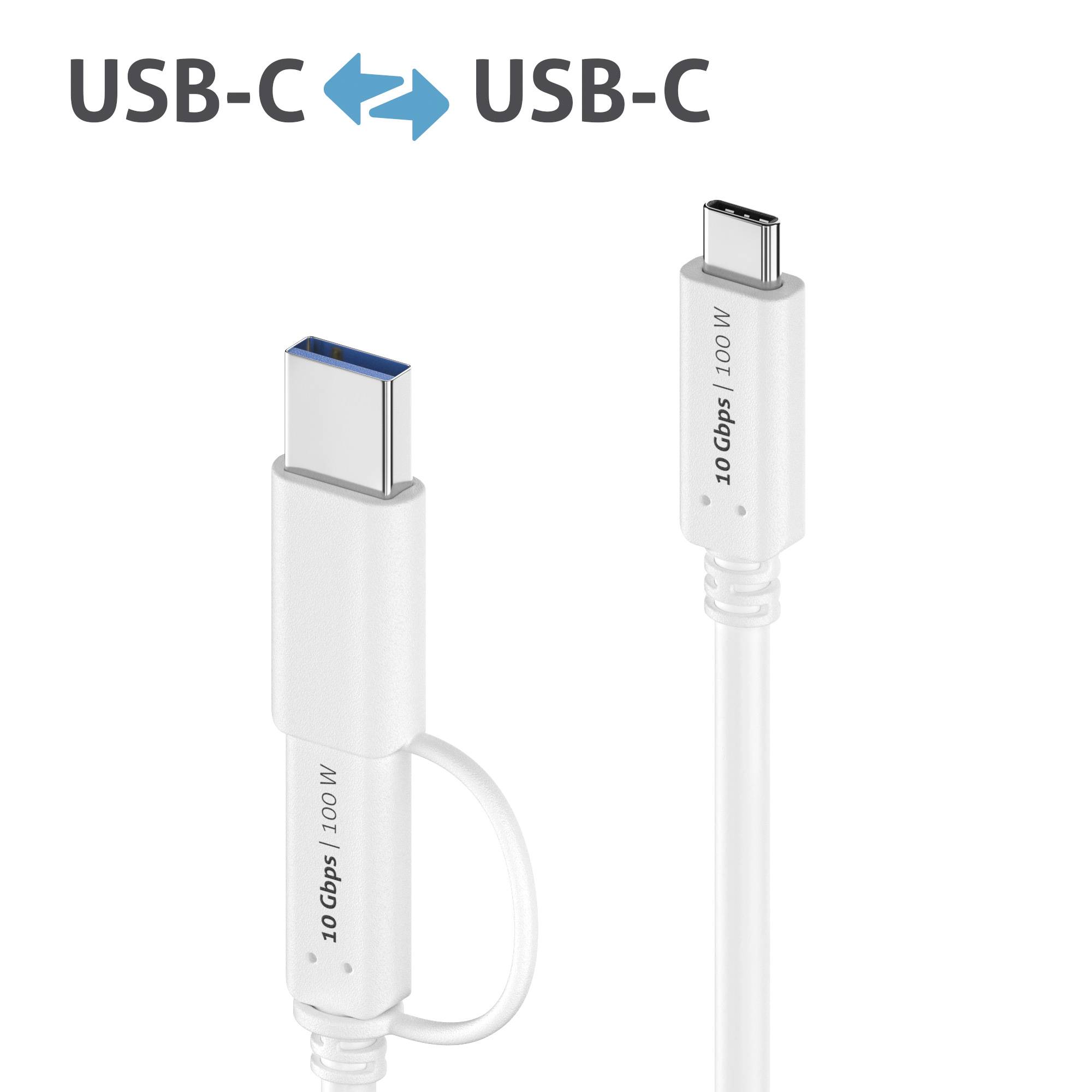 Premium USB 3.2 Gen2x1 USB-C Kabel mit USB-A Anschluss - 10Gbps, 100W, 4K60 - 1.00m, weiß-0