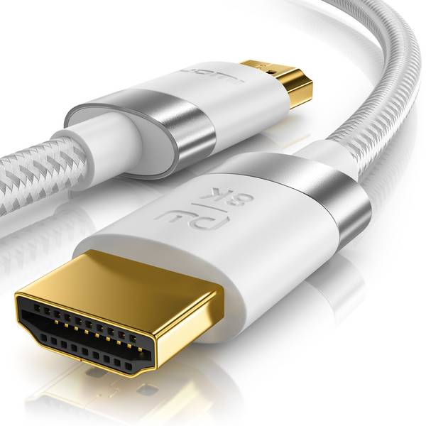 Primewire - 5m High Speed 8K HDMI Kabel 2.1, Ethernet ARC 3D 4K Ultra HD 7680x4320 @ 120 Hz HDTV Full HD, Weiß/Silber